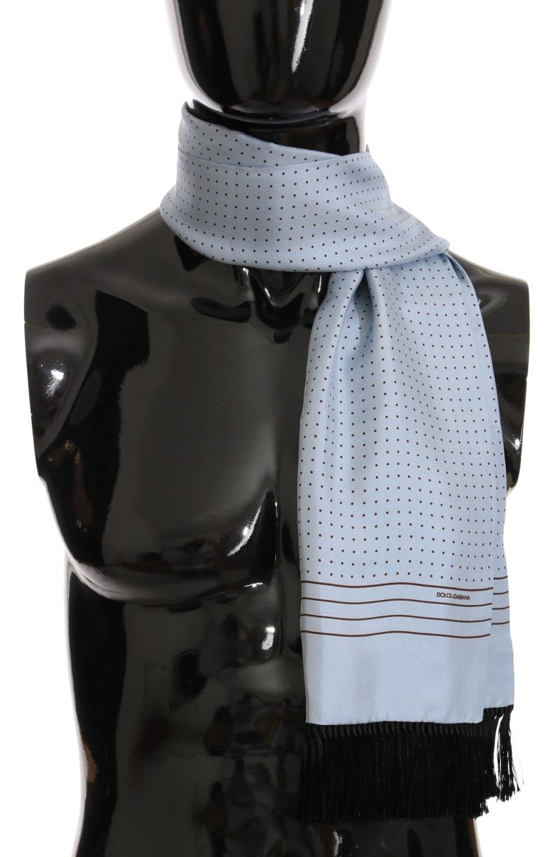 Dolce & Gabbana Elegant Blue Silk Polka Dot Men's Scarf - KALAJ