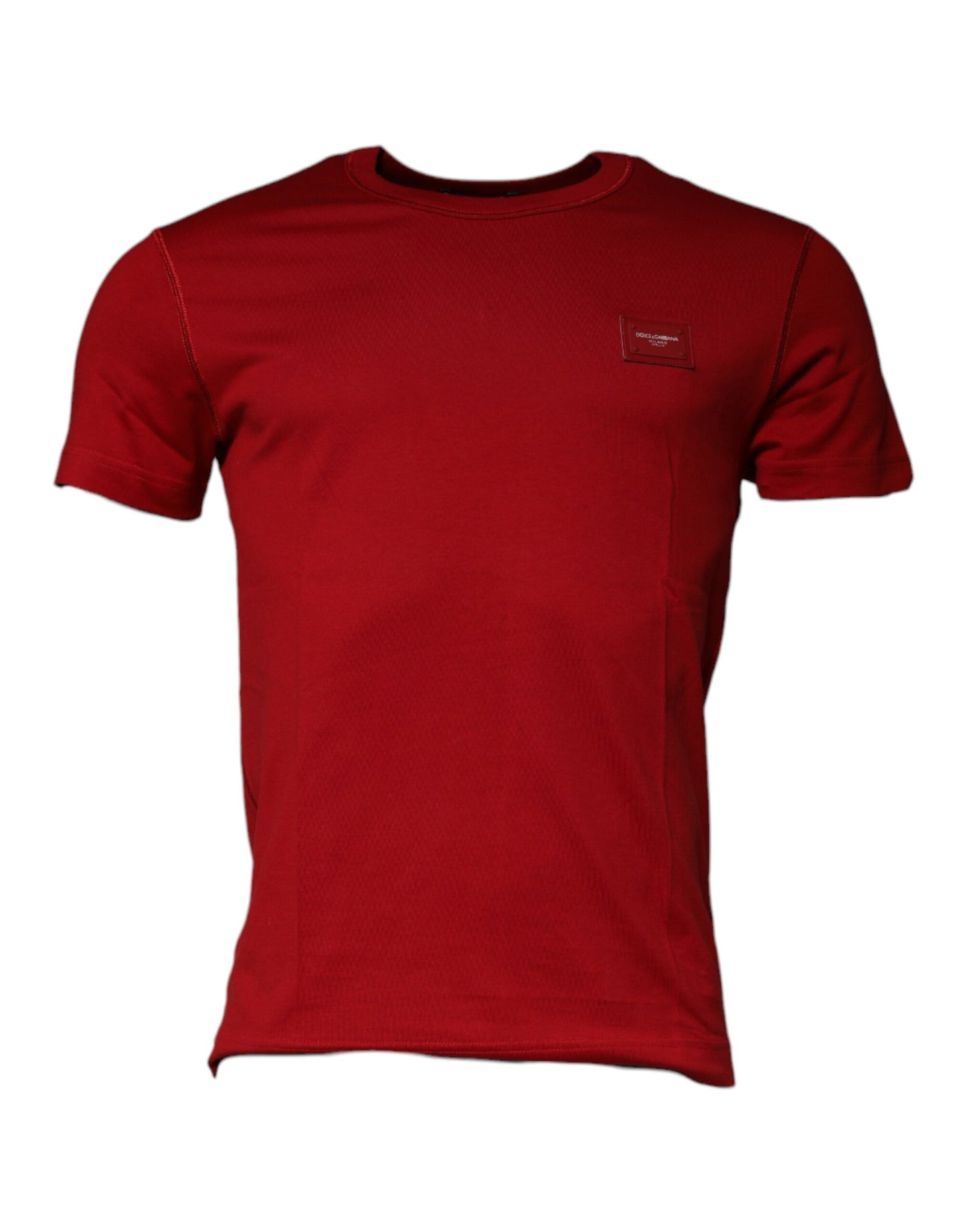 Dolce & Gabbana Red Cotton Logo Plaque Men Crew Neck T-shirt