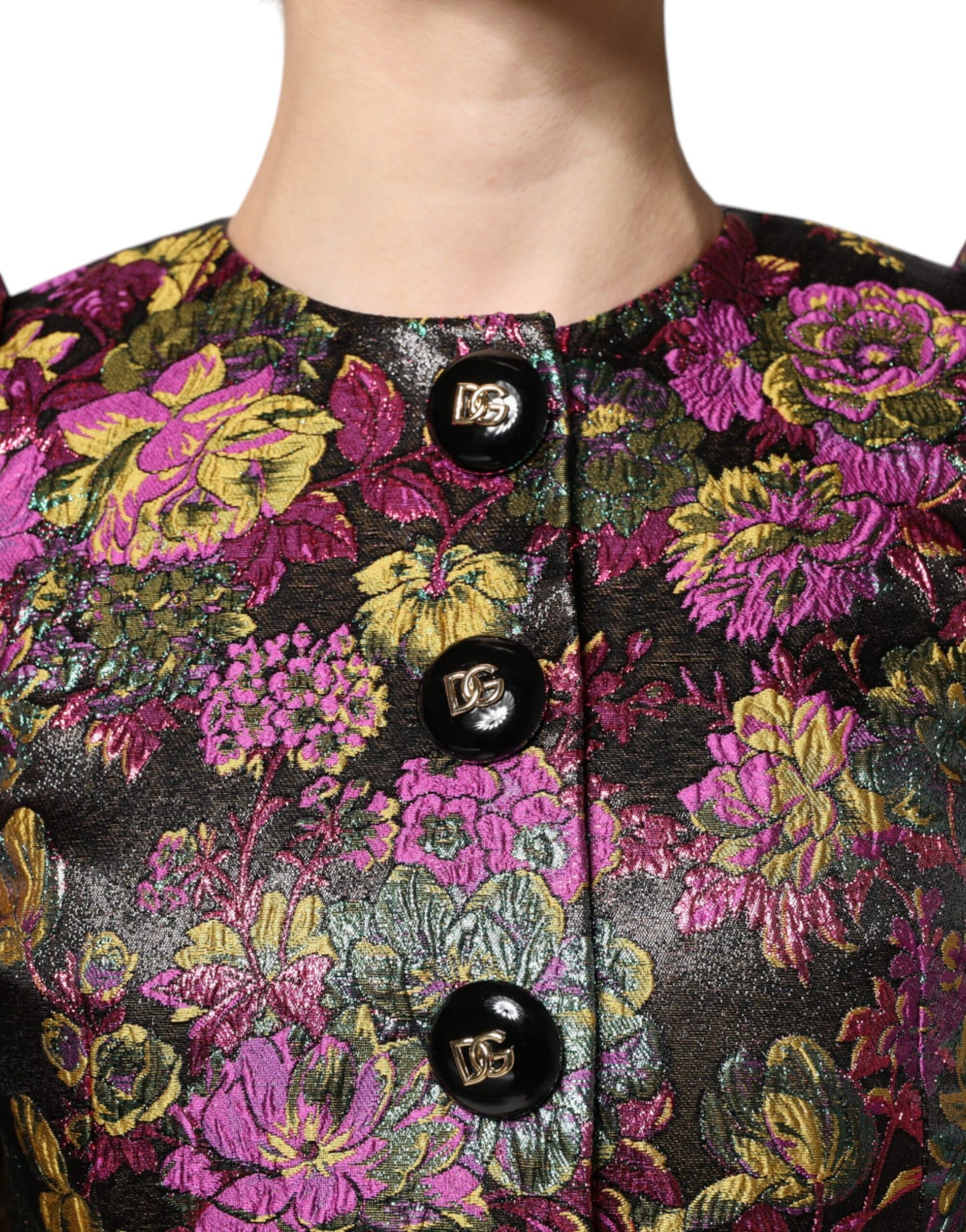 Dolce & Gabbana Multicolor Floral Jacquard Cropped Jacket