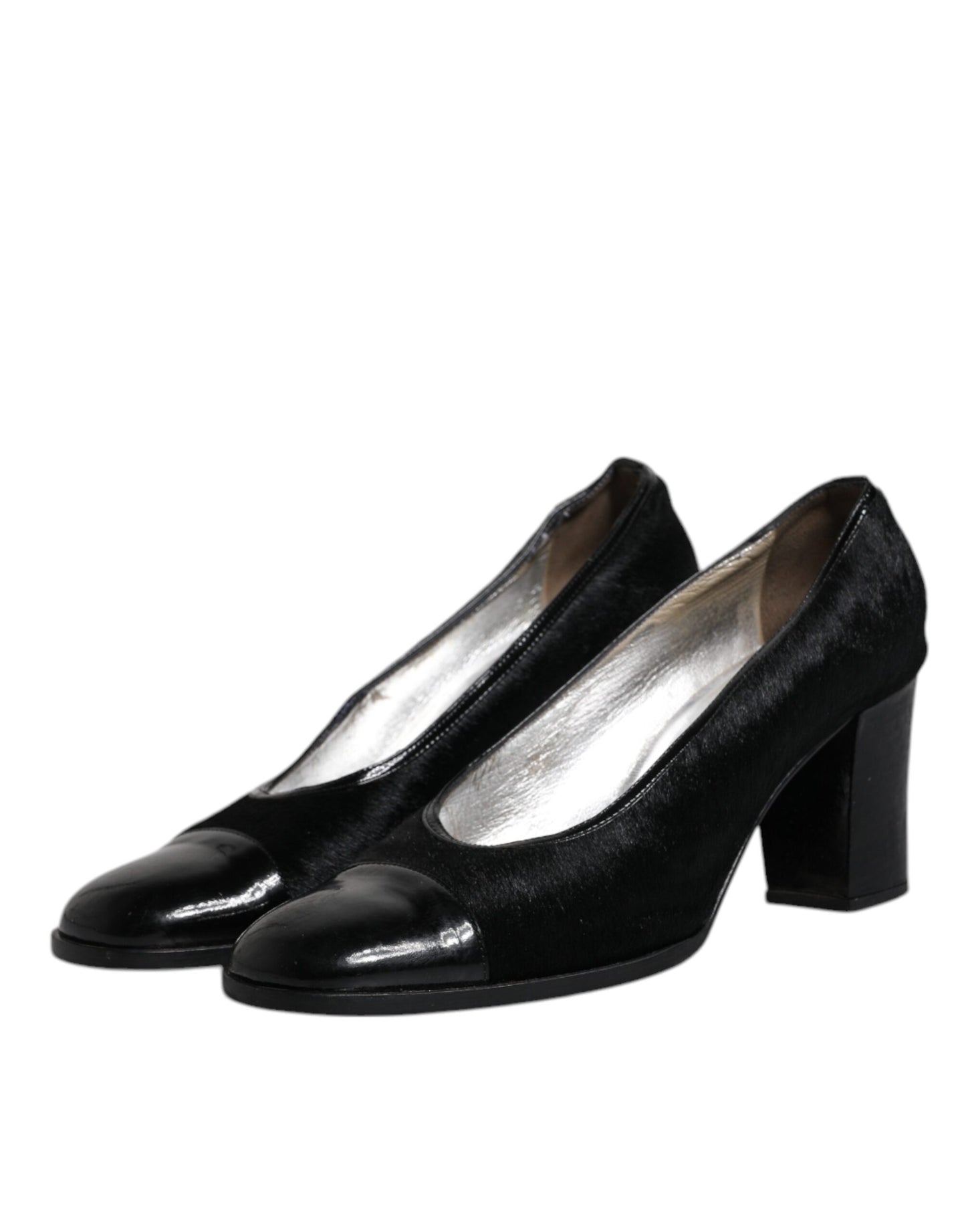 Dolce & Gabbana Black Leather Block Heels Pumps Shoes