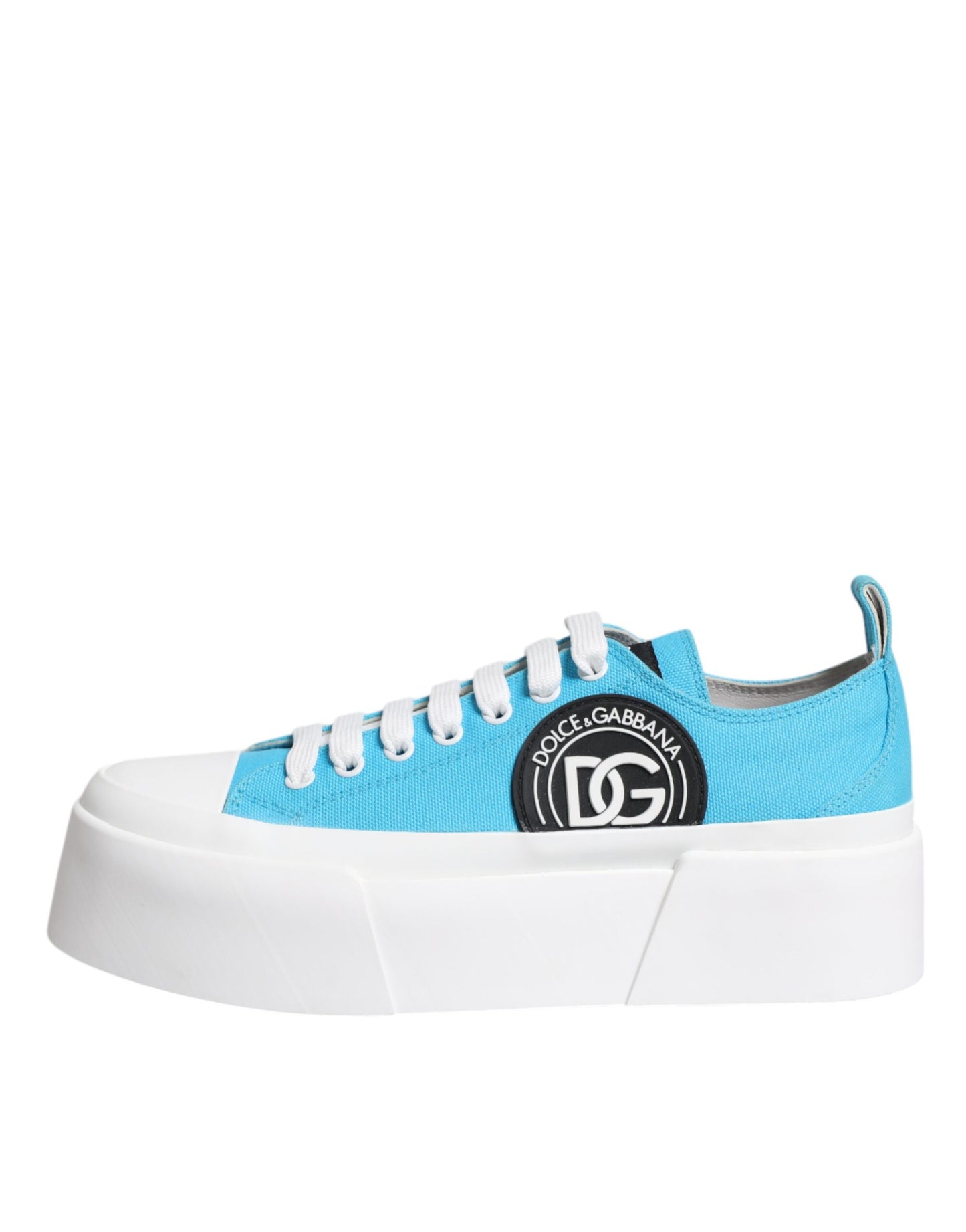 Dolce & Gabbana Blue White Canvas Logo Low Top Sneakers Shoes