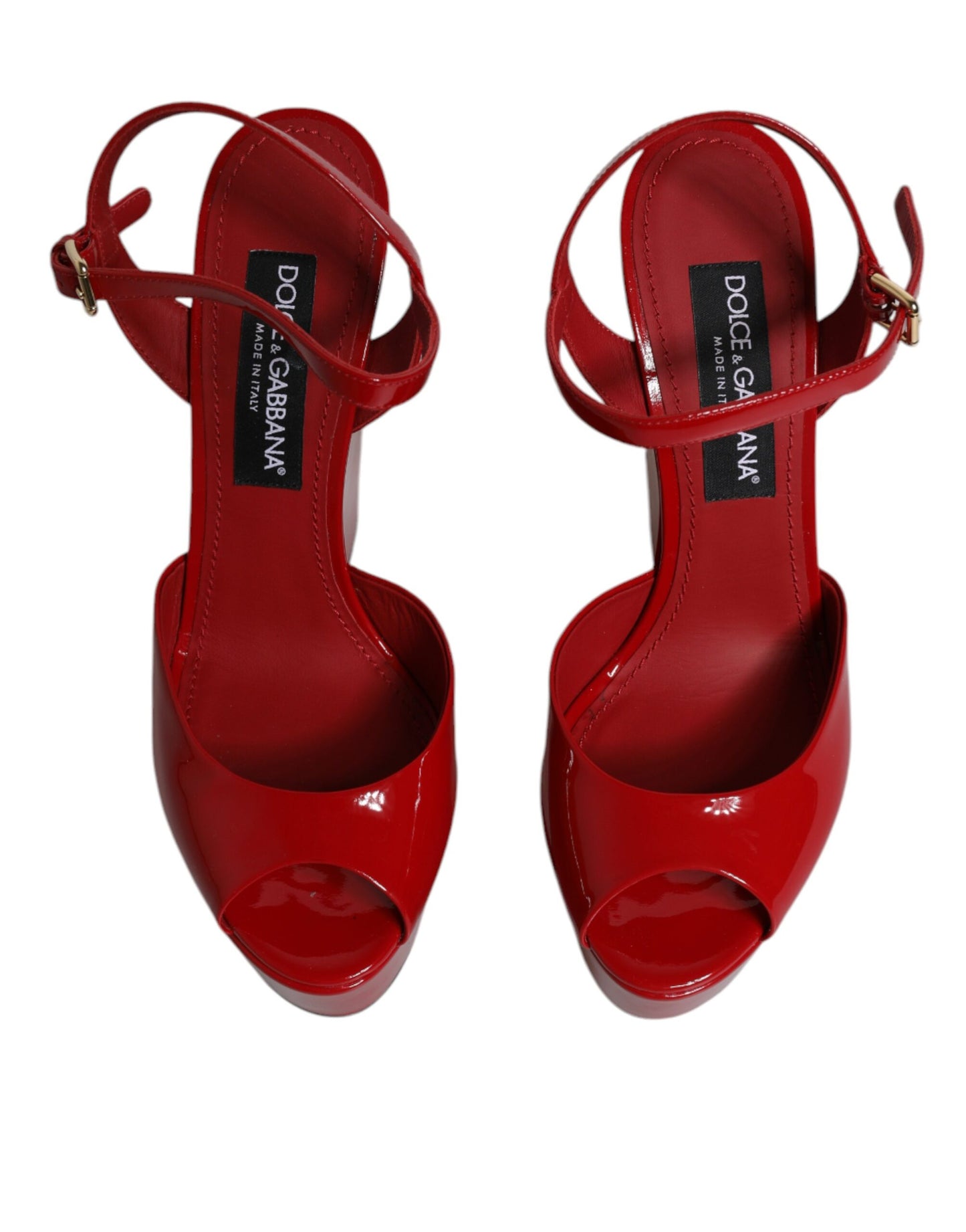 Dolce & Gabbana Red Patent Leather Wedges Heels Sandals Shoes