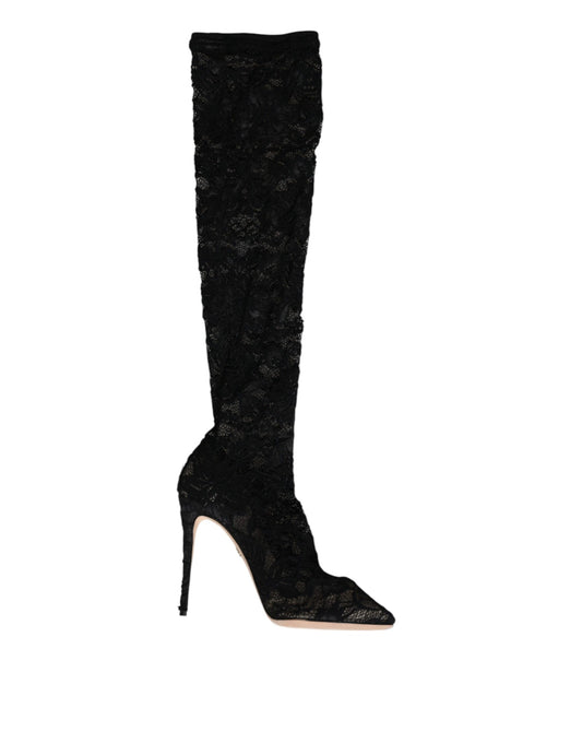 Dolce & Gabbana Black Stretch Socks Taormina Lace Boots Shoes