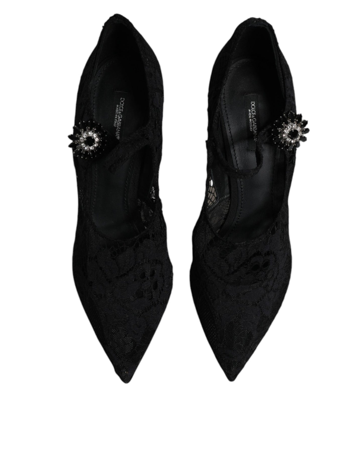 Dolce & Gabbana Black Lace Crystals Mary Jane Pumps Shoes