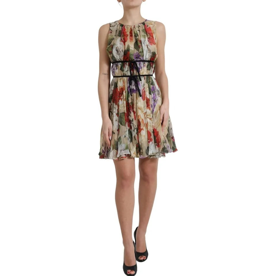 Dolce & Gabbana Beige Floral Sleeveless A-line Mini Dress