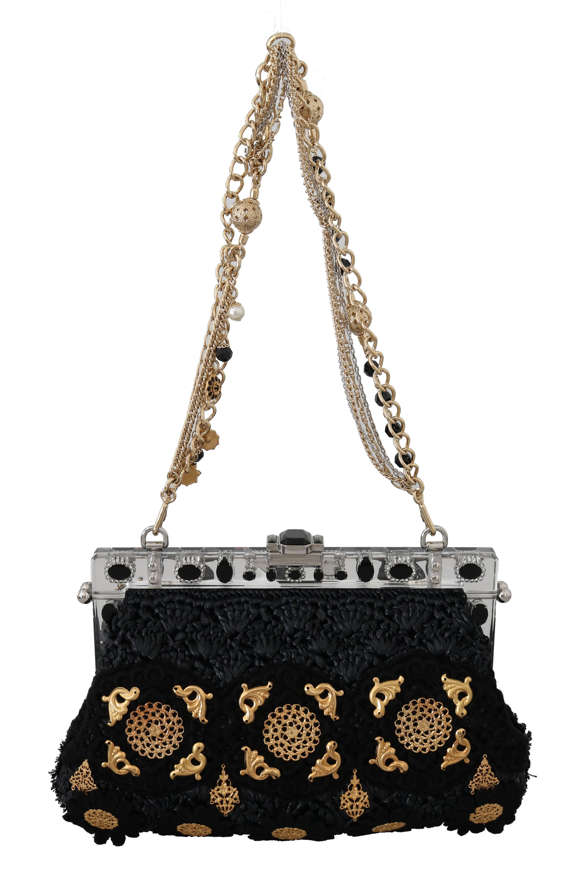 Dolce & Gabbana Black Tassel Gold Baroque Crystal Evening Clutch - KALAJ