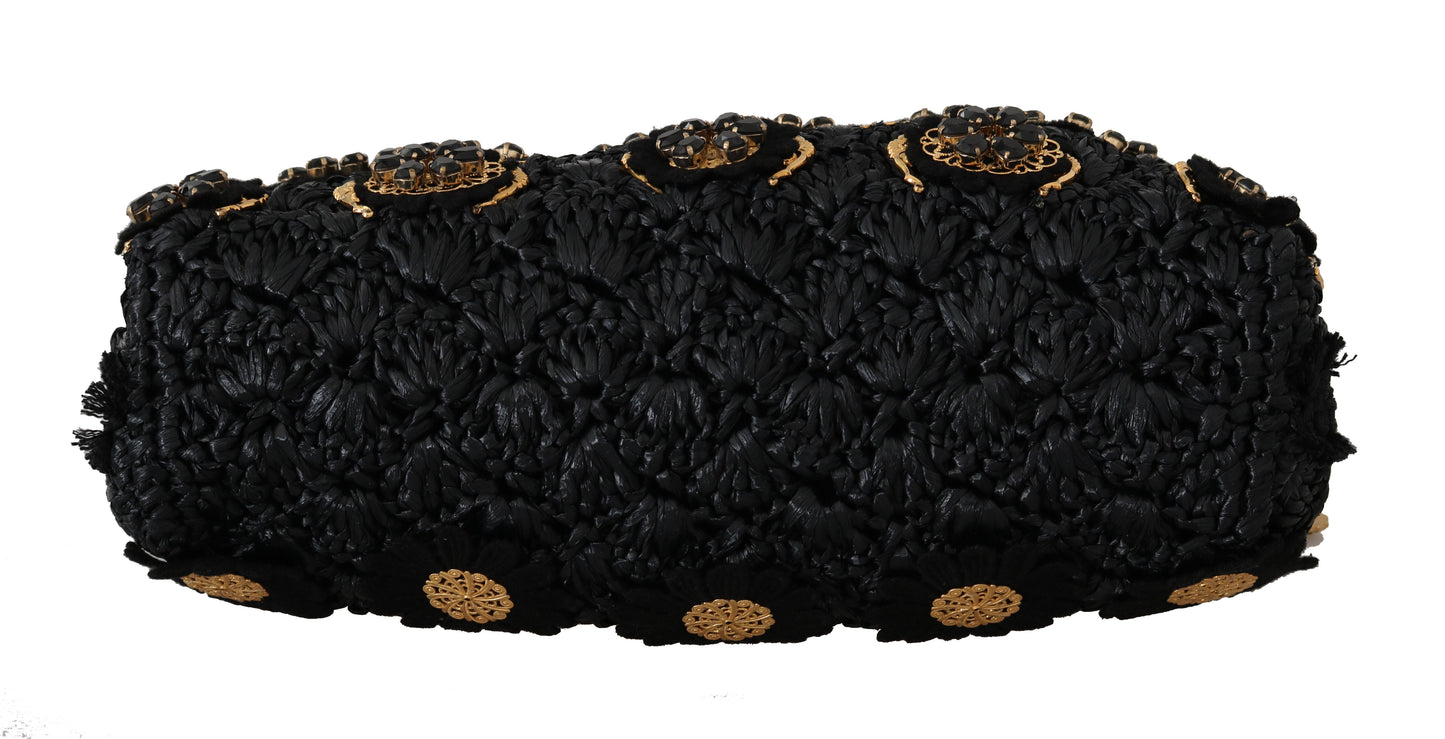 Dolce & Gabbana Black Tassel Gold Baroque Crystal Evening Clutch - KALAJ