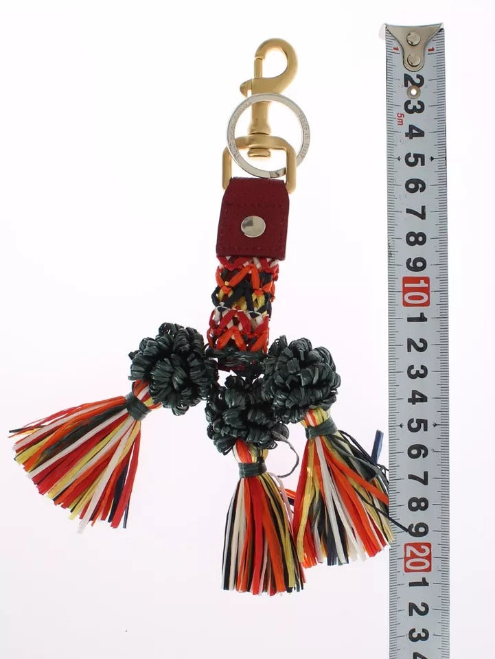 Dolce & Gabbana Multicolor Raffia Leather Clasp Finder Chain Keyring