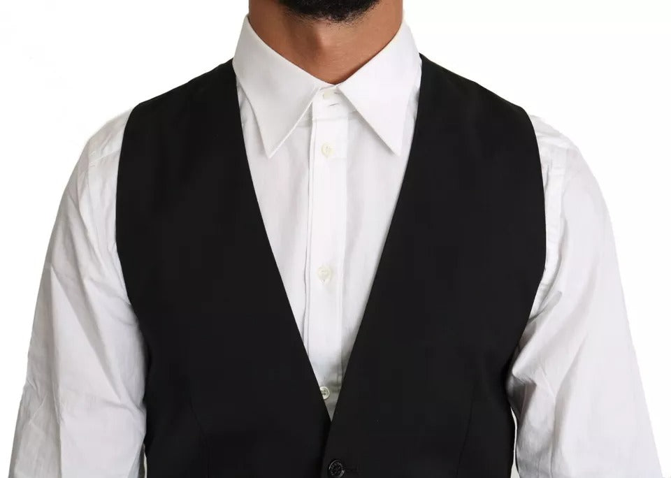 Dolce & Gabbana Black Wool Logo Waistcoat Vest