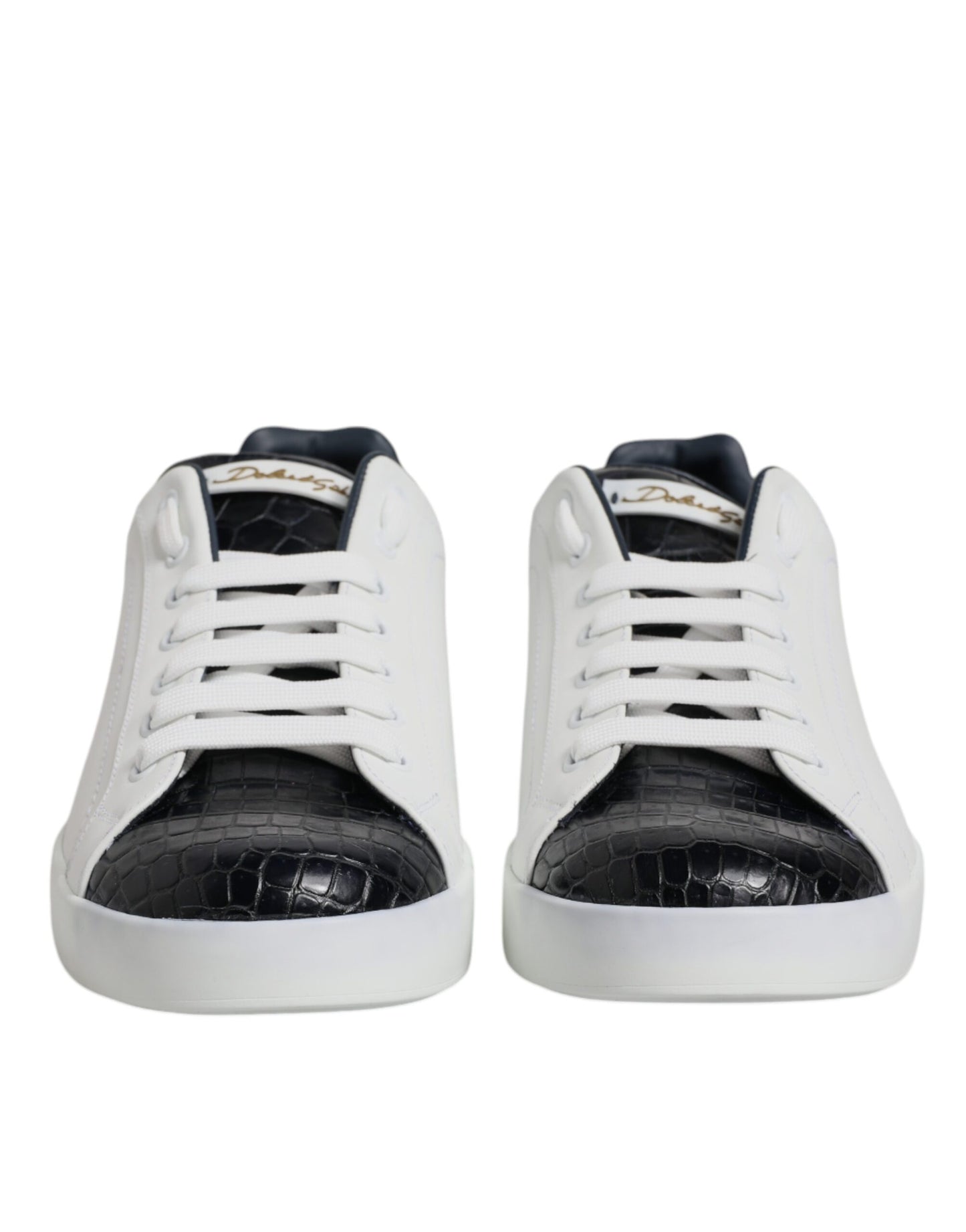 Dolce & Gabbana White Black Leather Portofino Sneaker Shoes