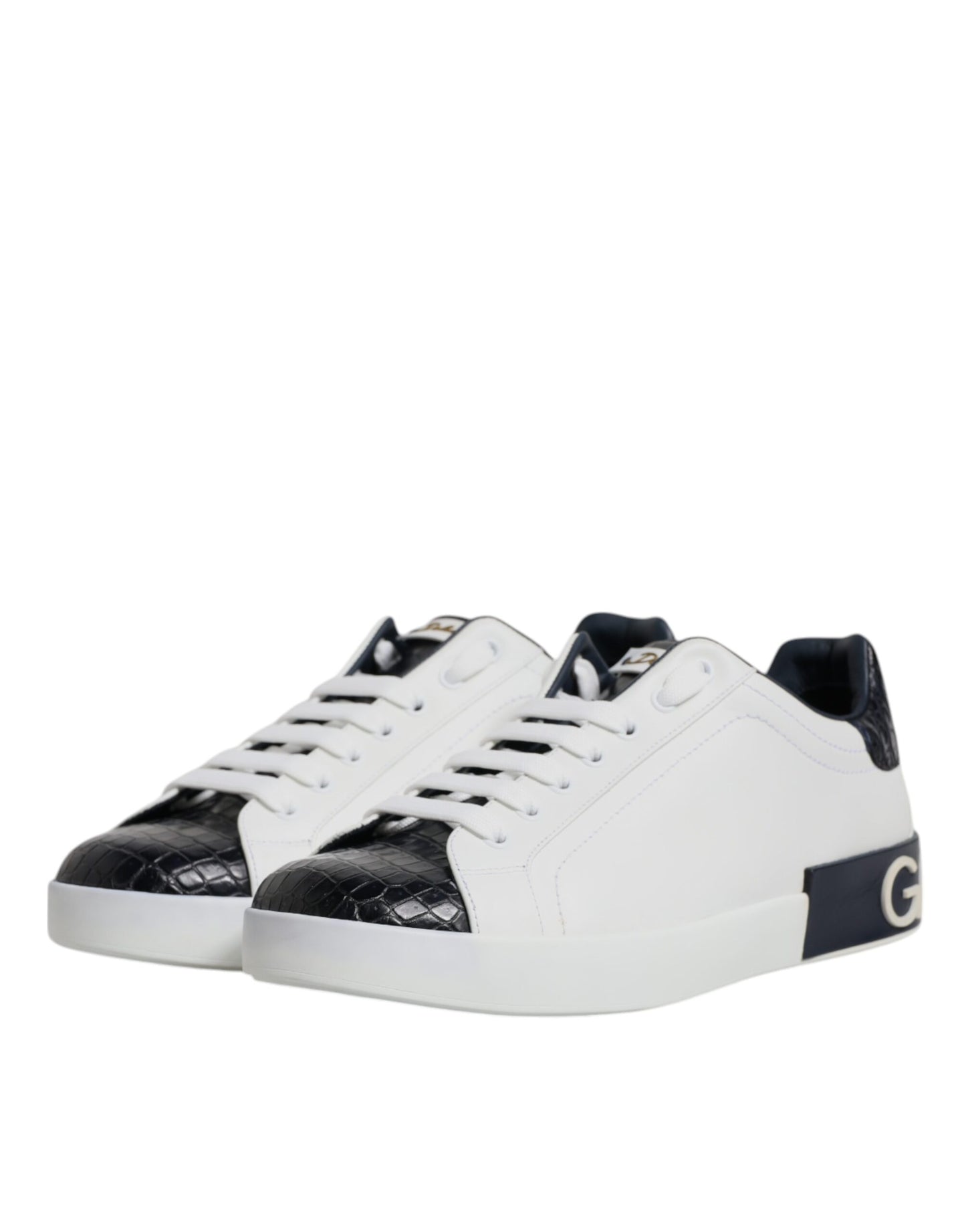 Dolce & Gabbana White Black Leather Portofino Sneaker Shoes