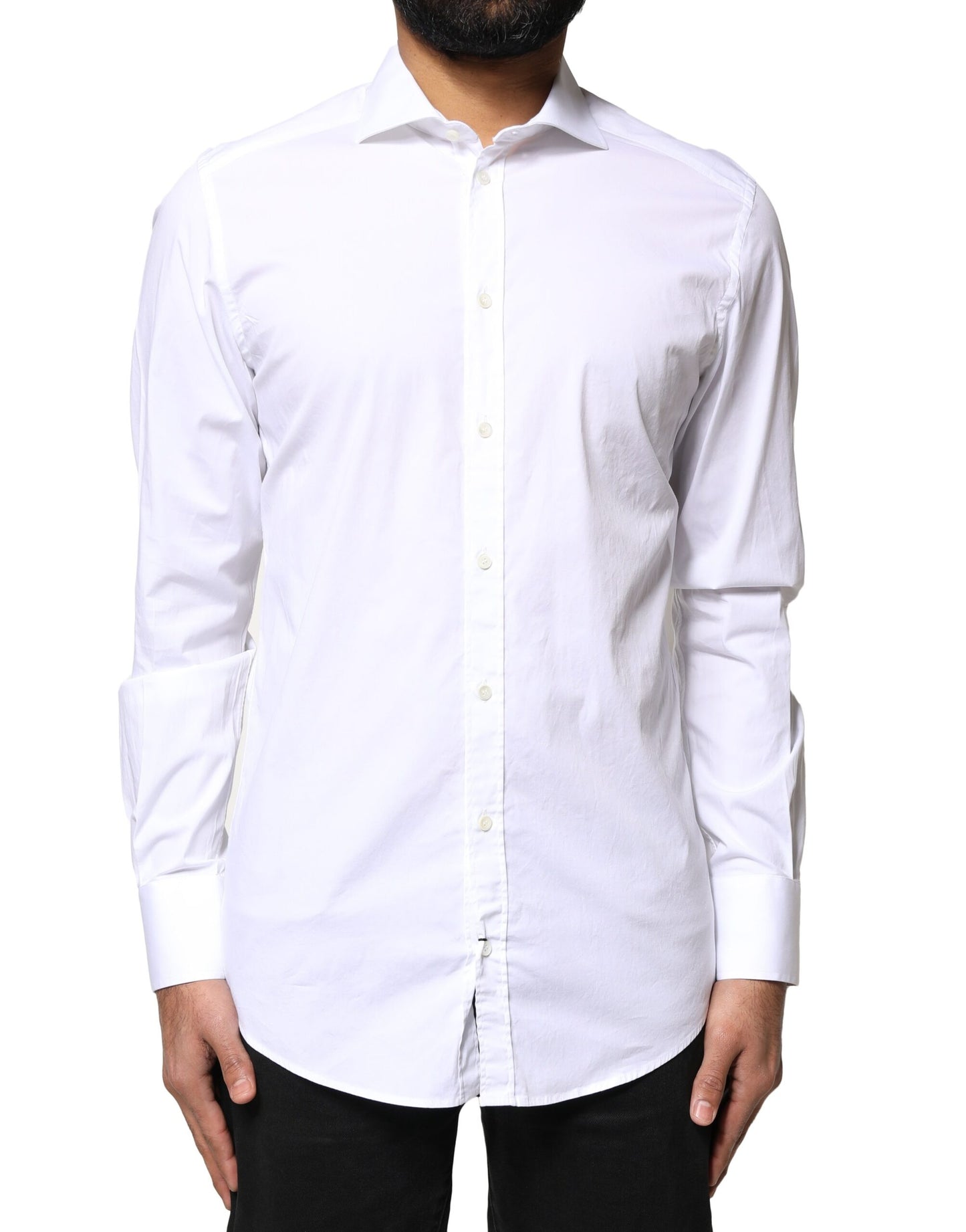 Dolce & Gabbana White GOLD Cotton Long Sleeves Dress Shirt