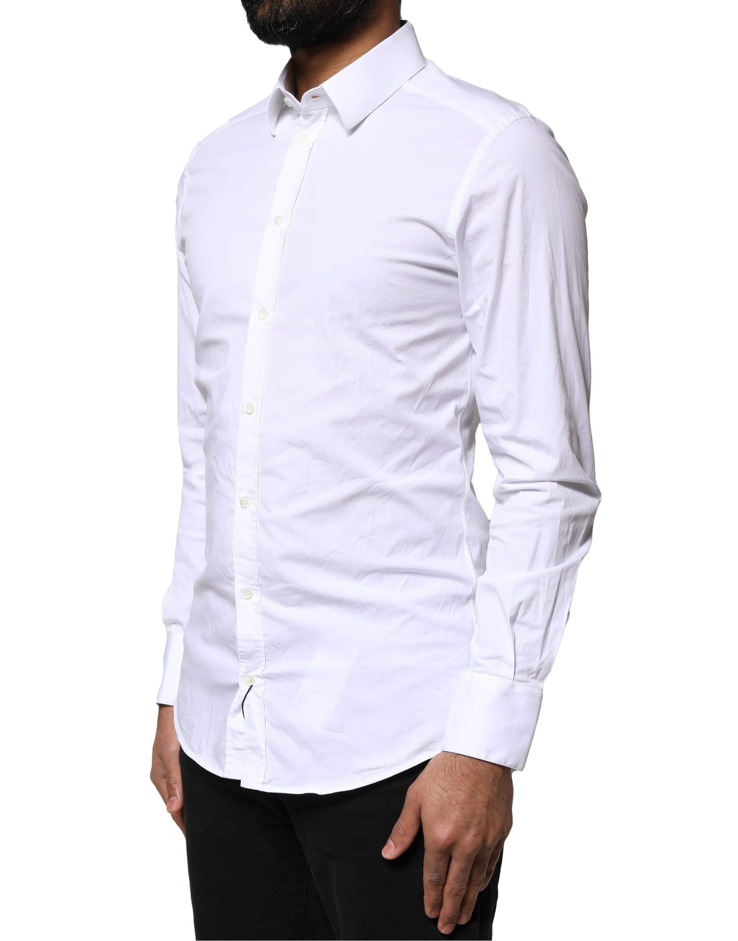 Dolce & Gabbana White GOLD Cotton Long Sleeves Dress Shirt