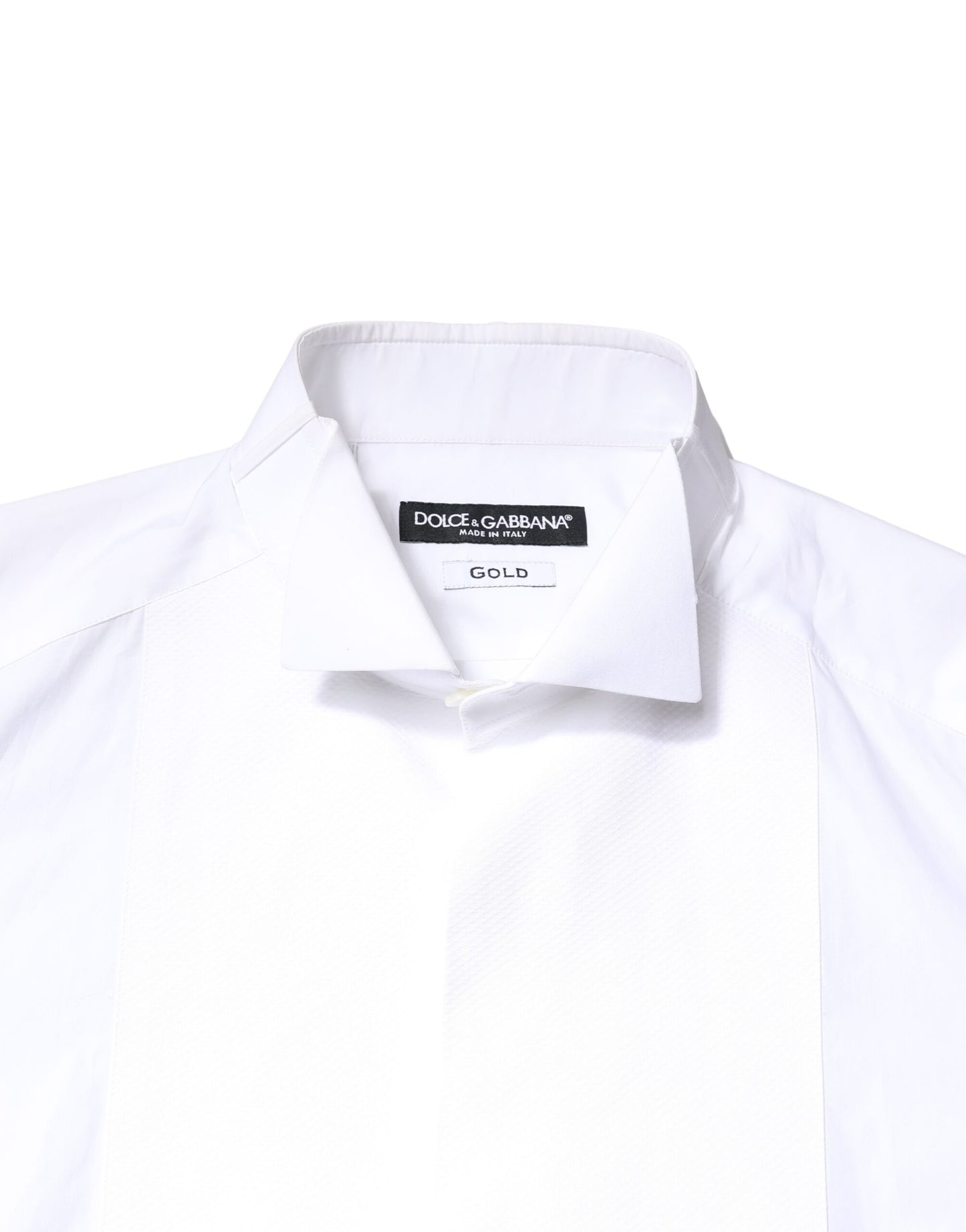 Dolce & Gabbana White GOLD Cotton Poplin Bib Formal Men Dress Shirt