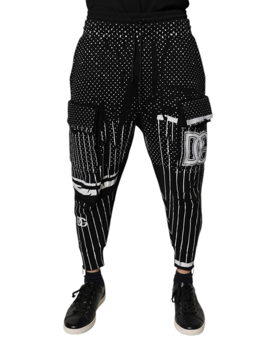 Dolce & Gabbana Black Polka Dot Stripes Cargo Jogger Sweatpants Pants