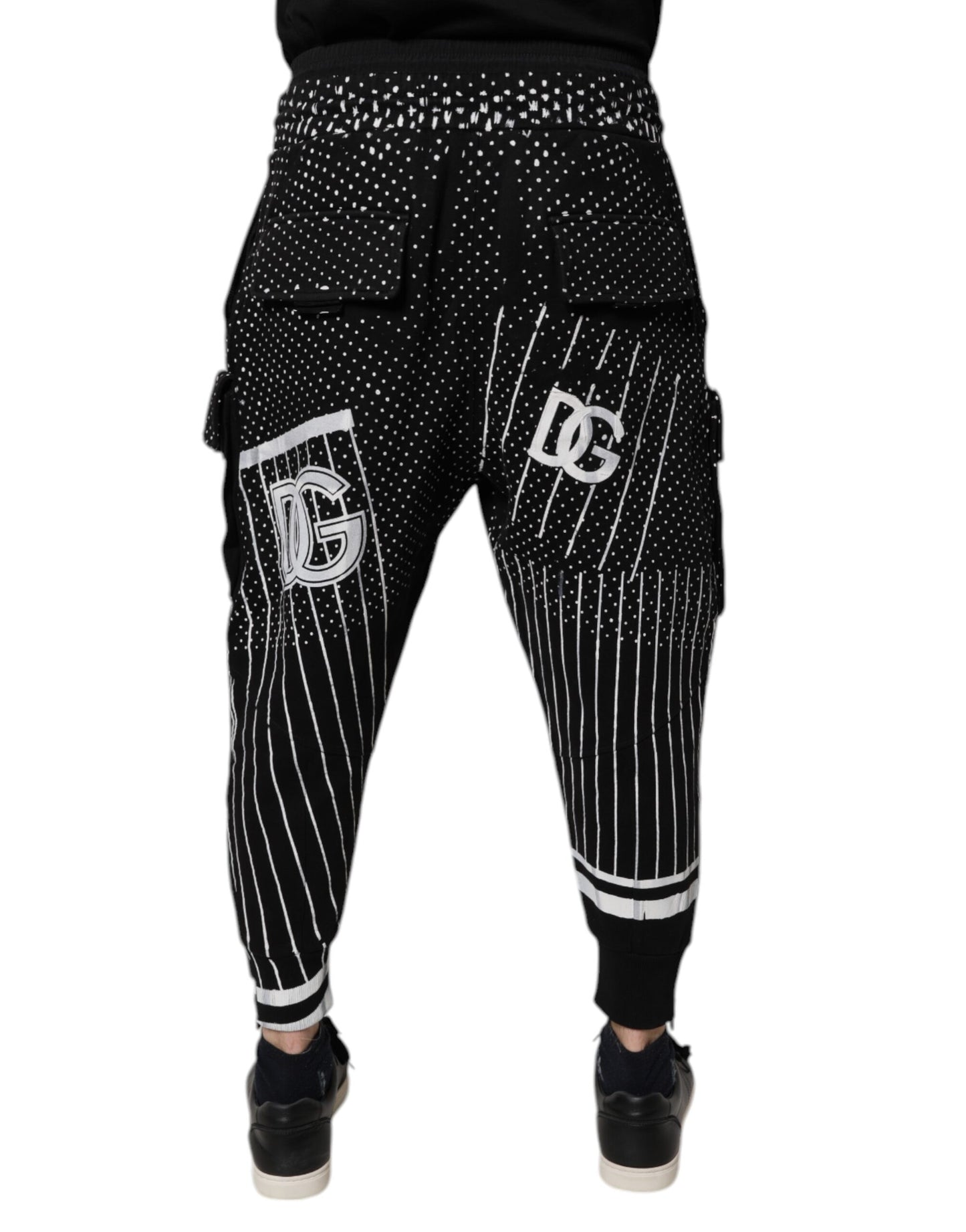Dolce & Gabbana Black Polka Dot Stripes Cargo Jogger Sweatpants Pants