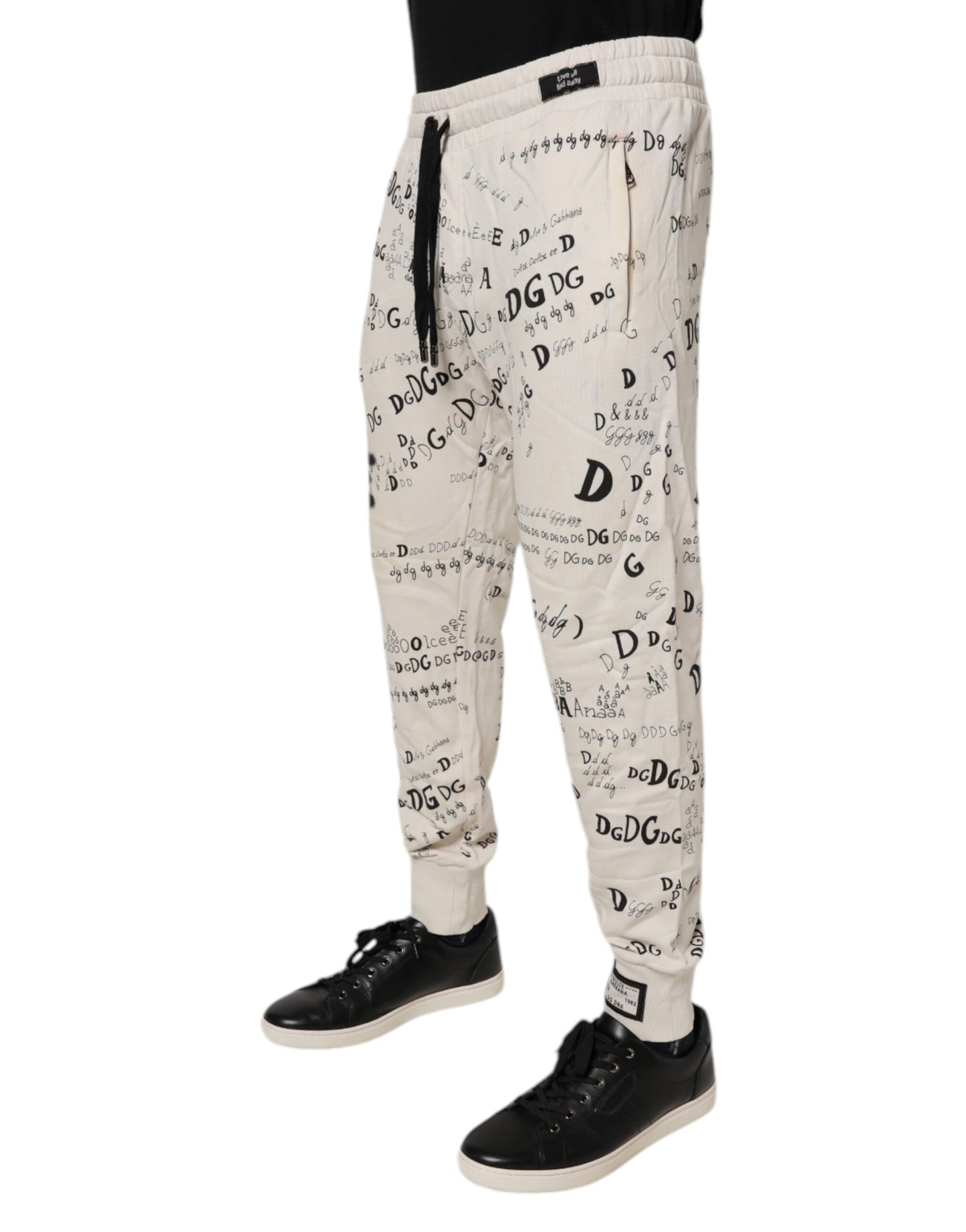 Dolce & Gabbana White Logo Print Men Skinny Sweatpants Pants