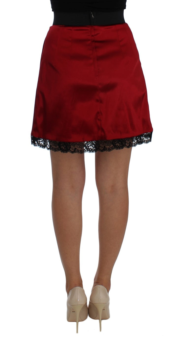 Dolce & Gabbana Elegant Red Lace High-Waist Skirt