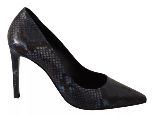 Sofia Black Snake Skin Leather Stiletto High Heels Pumps Shoes
