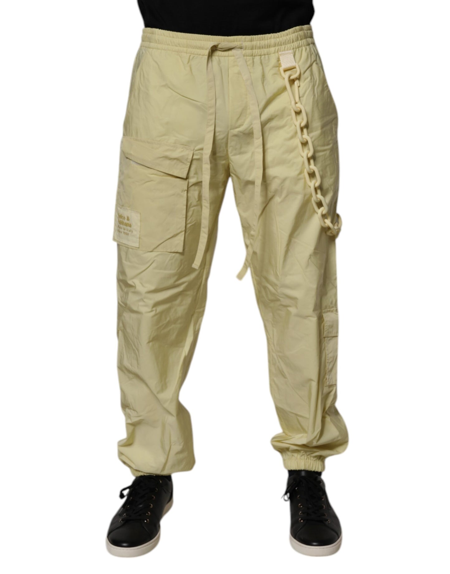 Dolce & Gabbana Yellow Nylon Cargo Chain Men Jogger Pants
