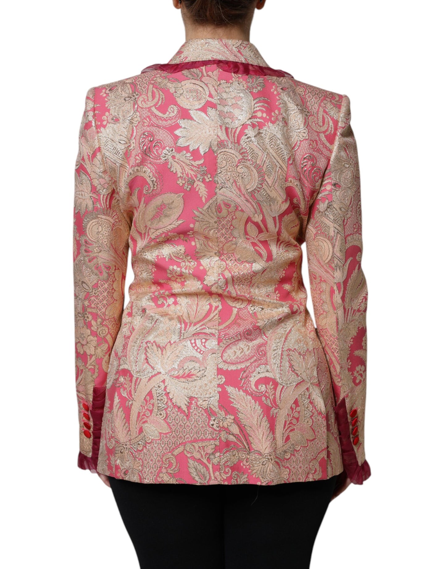 Dolce & Gabbana Pink Gold Jacquard Nylon Coat Blazer Jacket