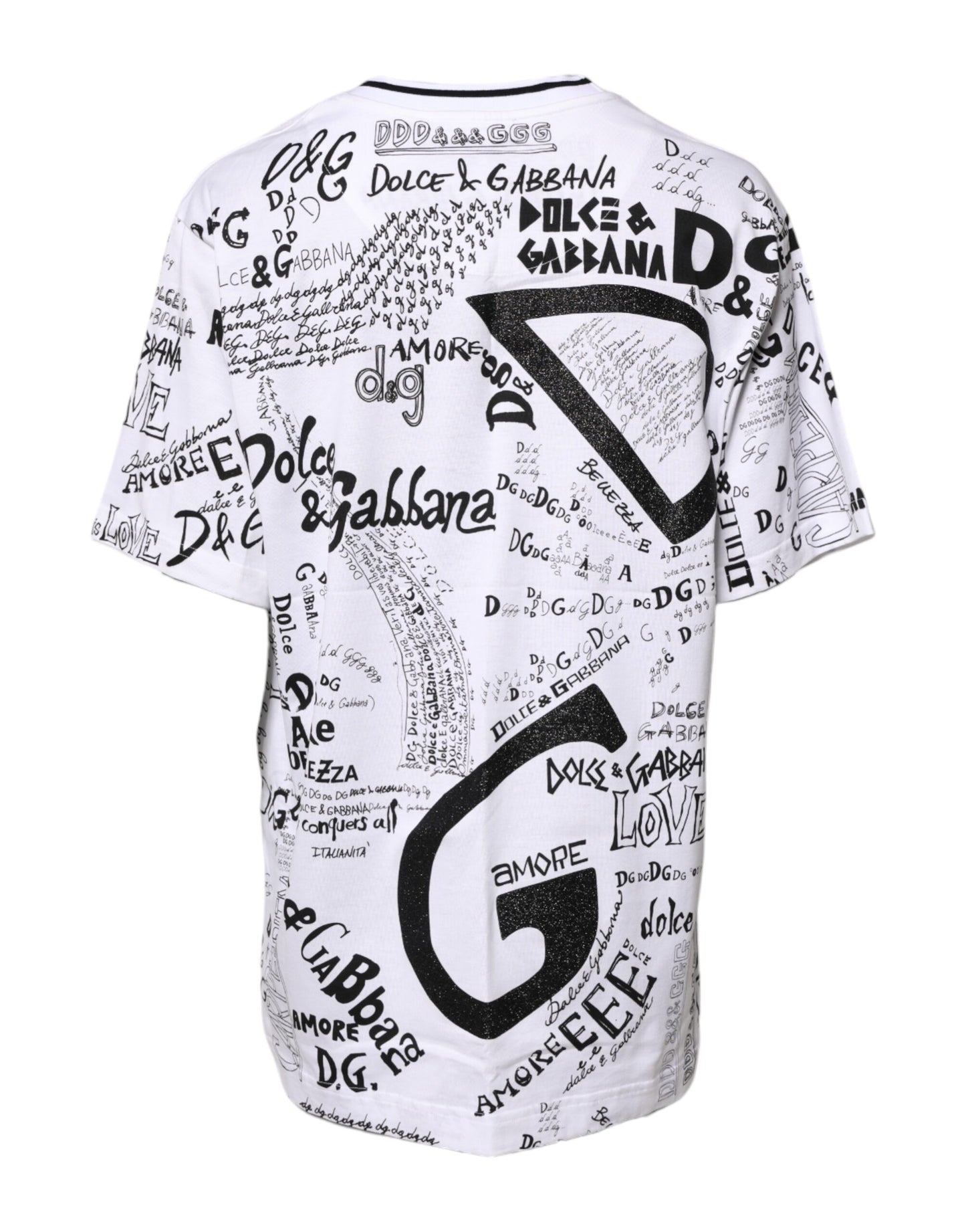 Dolce & Gabbana White Graffiti Print Cotton Crew Neck T-shirt