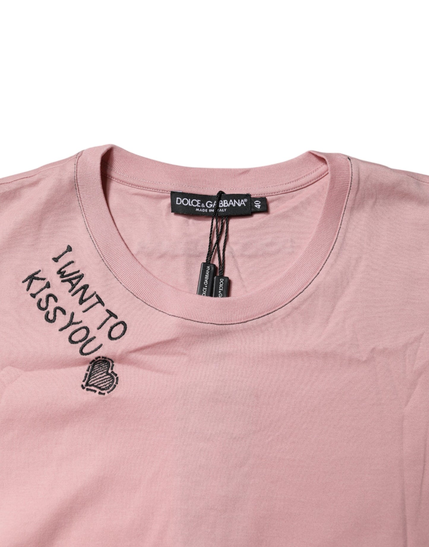 Dolce & Gabbana Pink Logo Print Cotton Crew Neck T-shirt