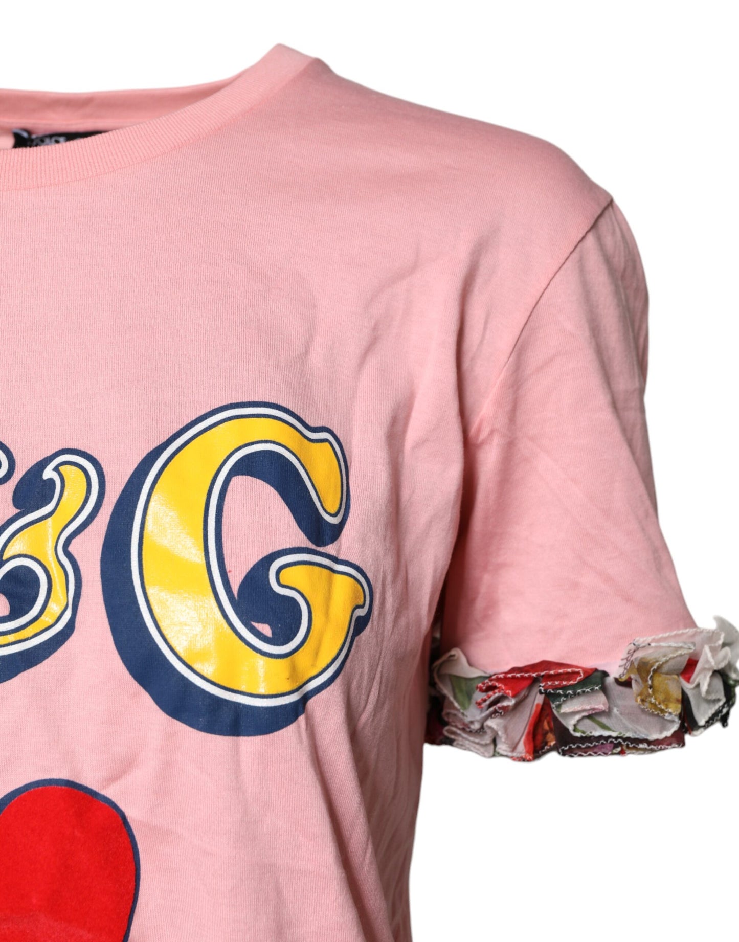 Dolce & Gabbana Pink Logo Print Cotton Crew Neck Tee T-shirt