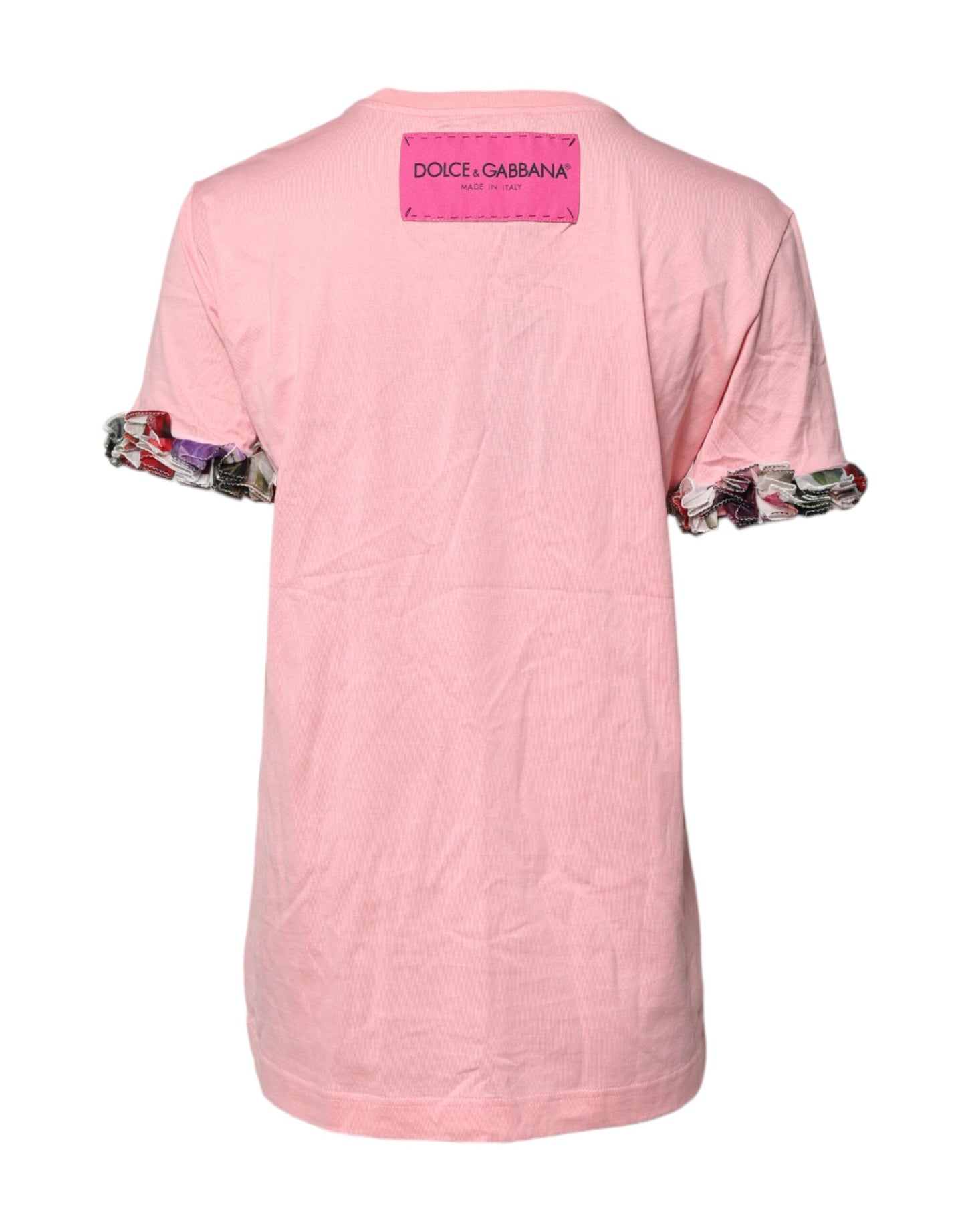 Dolce & Gabbana Pink Logo Print Cotton Crew Neck Tee T-shirt