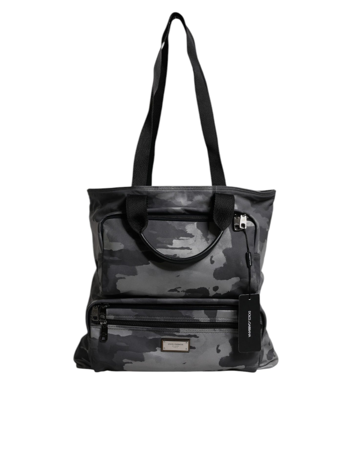 Dolce & Gabbana Gray Camo Cotton Multiple Compartments Tote Bag