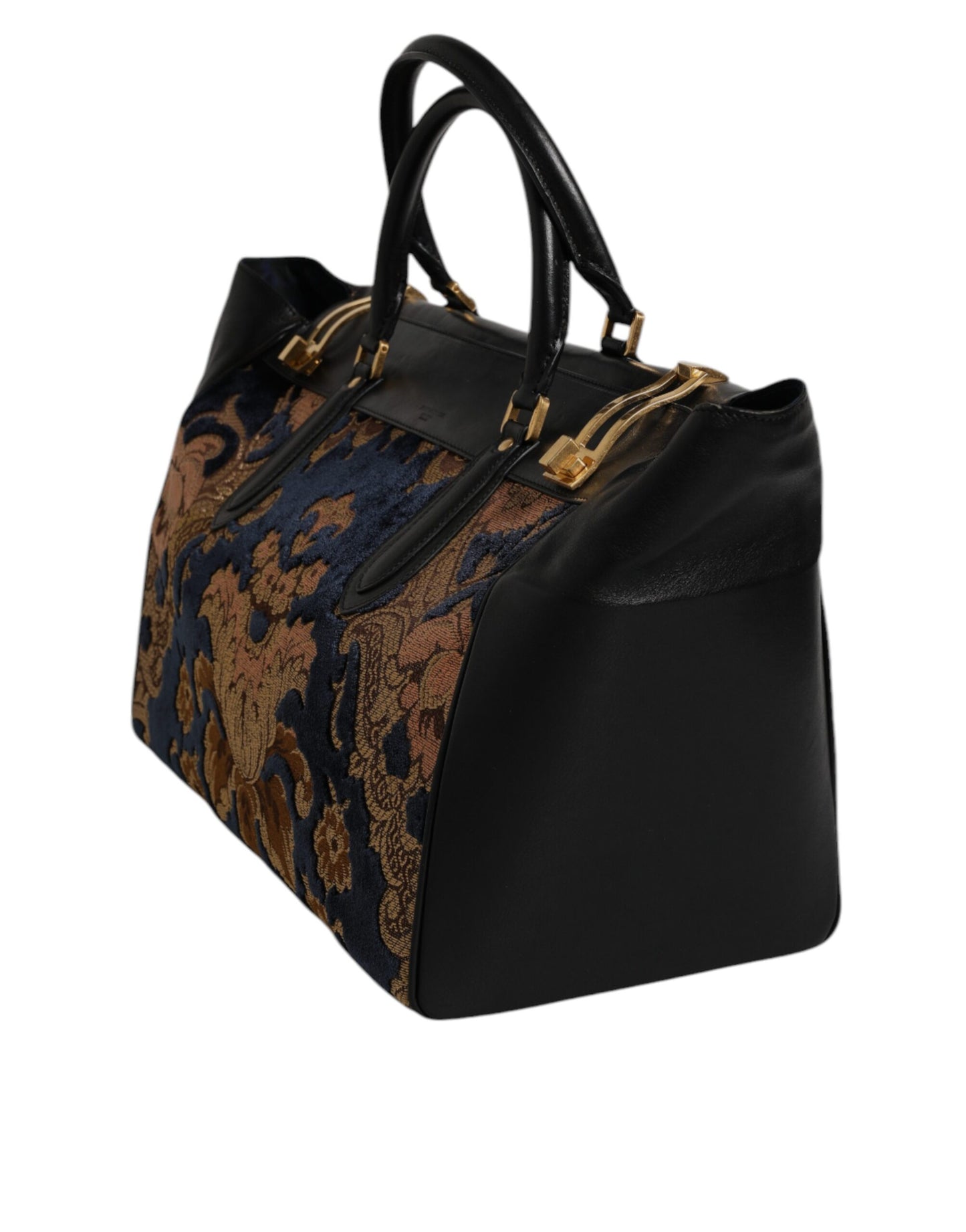 Dolce & Gabbana Black Floral Jacquard Handbag Shoulder Tote Bag