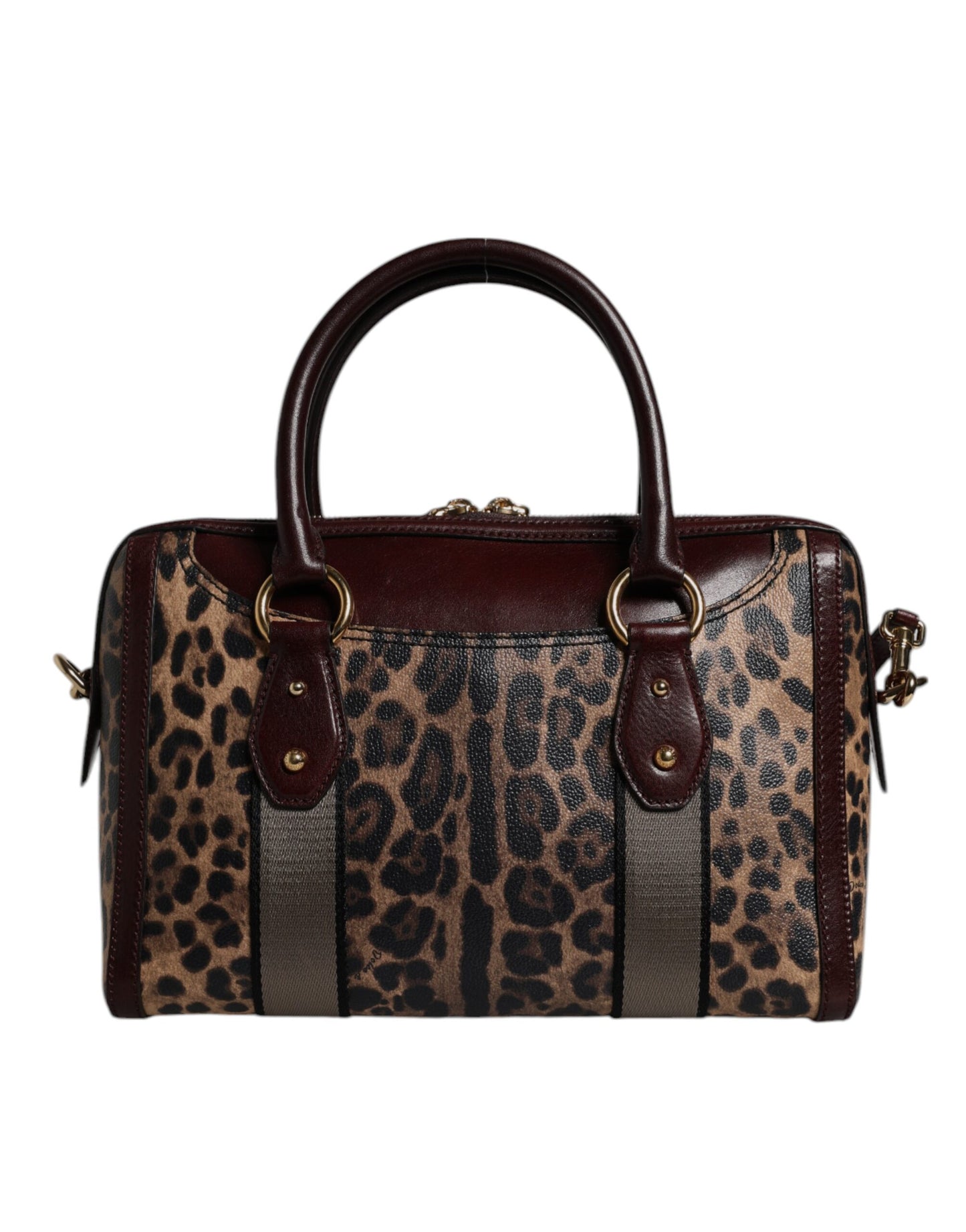 Dolce & Gabbana Brown Leopard Leather Shoulder Strap Duffle Bag