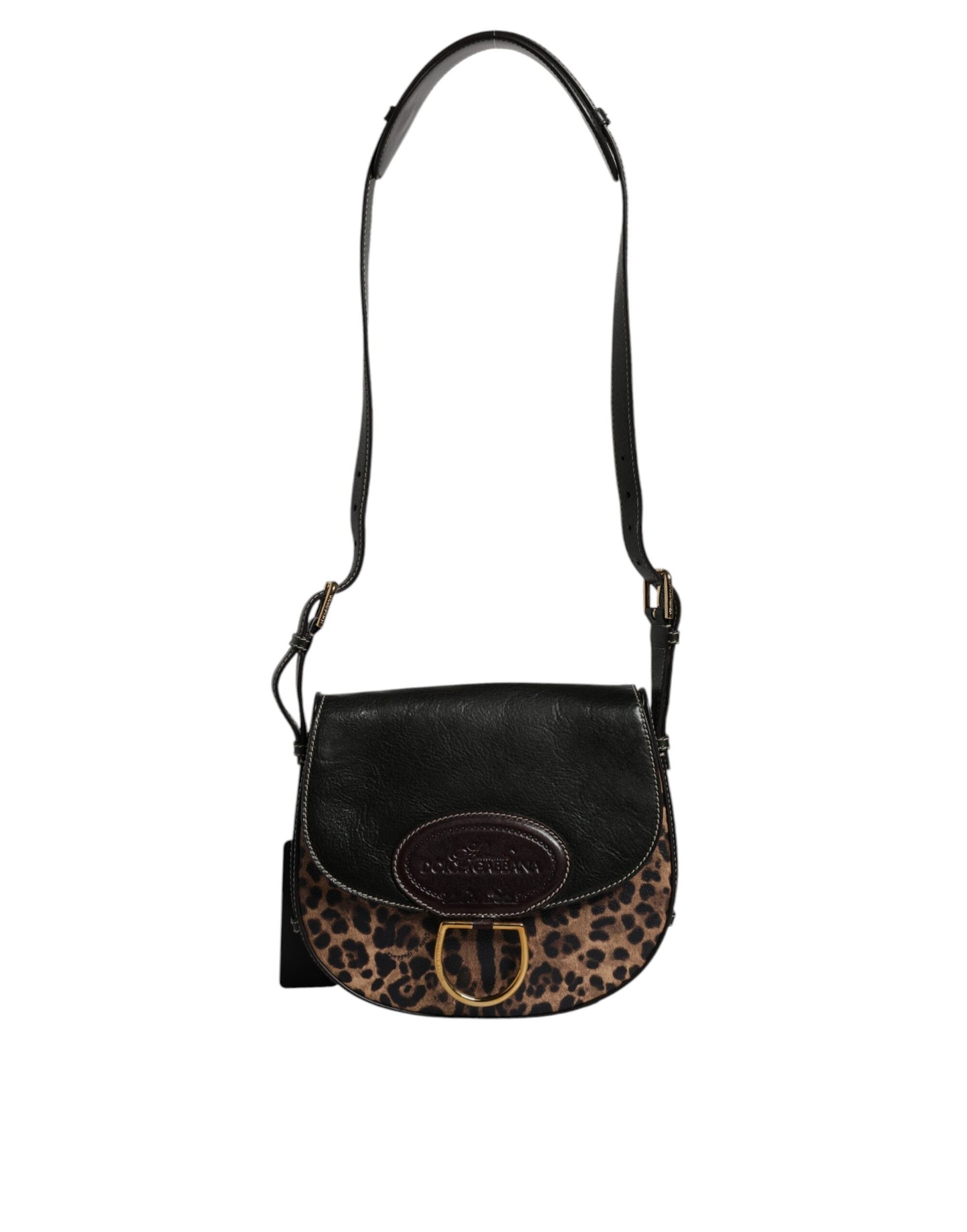 Dolce & Gabbana Black Brown Leopard Leather Shoulder Strap Bag