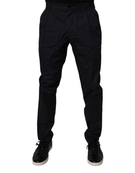 Dolce & Gabbana Dark Blue Cotton Tapered Formal Pants