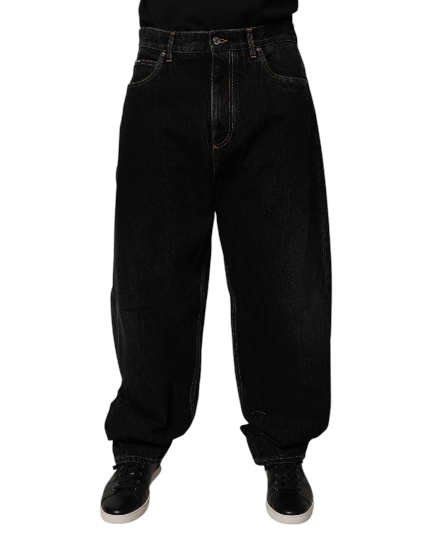 Dolce & Gabbana Black Cotton Mid Waist Wide Leg Denim Jeans
