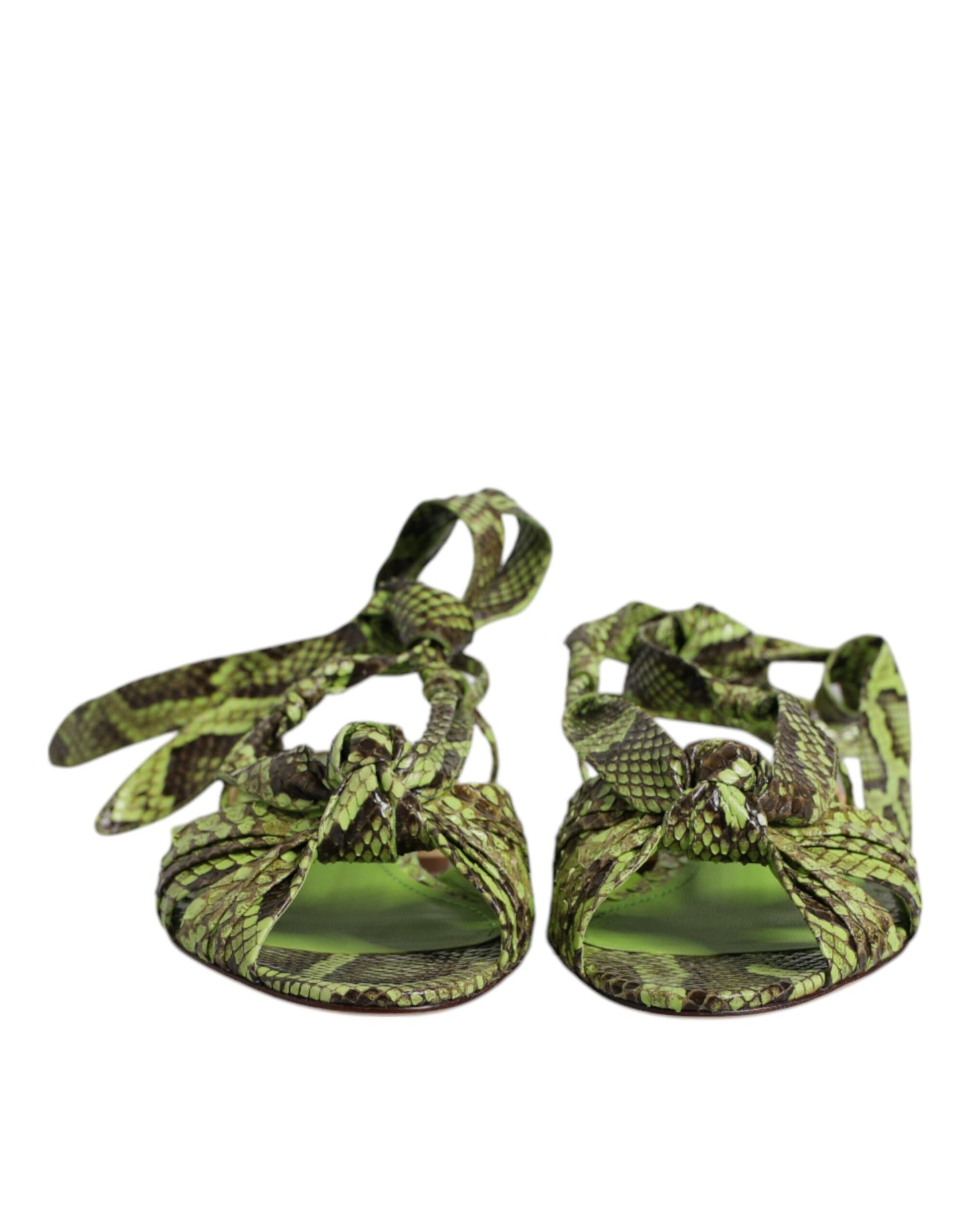 Dolce & Gabbana Green Animal Print Ankle Wrap Sandals Shoes
