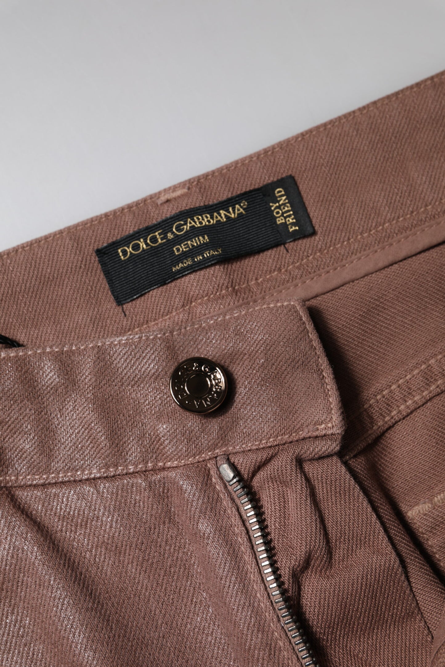 Dolce & Gabbana Brown Cotton High Waist Tapered Denim Jeans