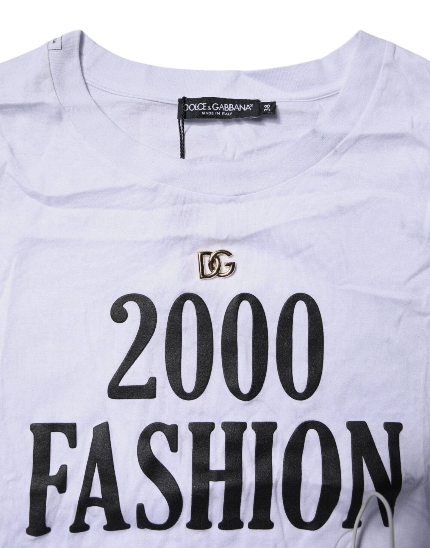 Dolce & Gabbana White Print Lace-Up Cotton Crew Neck T-shirt