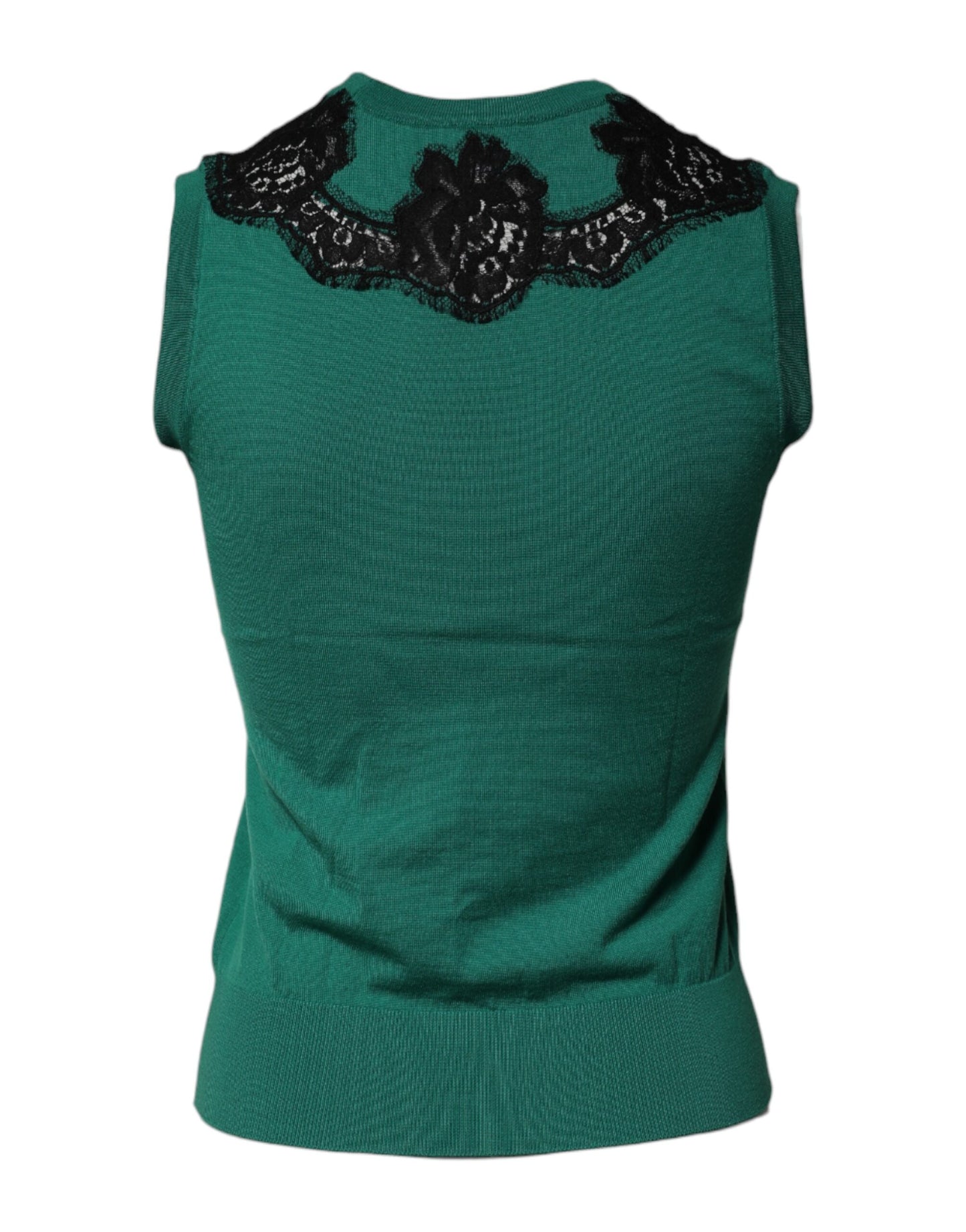 Dolce & Gabbana Green Wool Lace Detail Sleeveless Tank Top