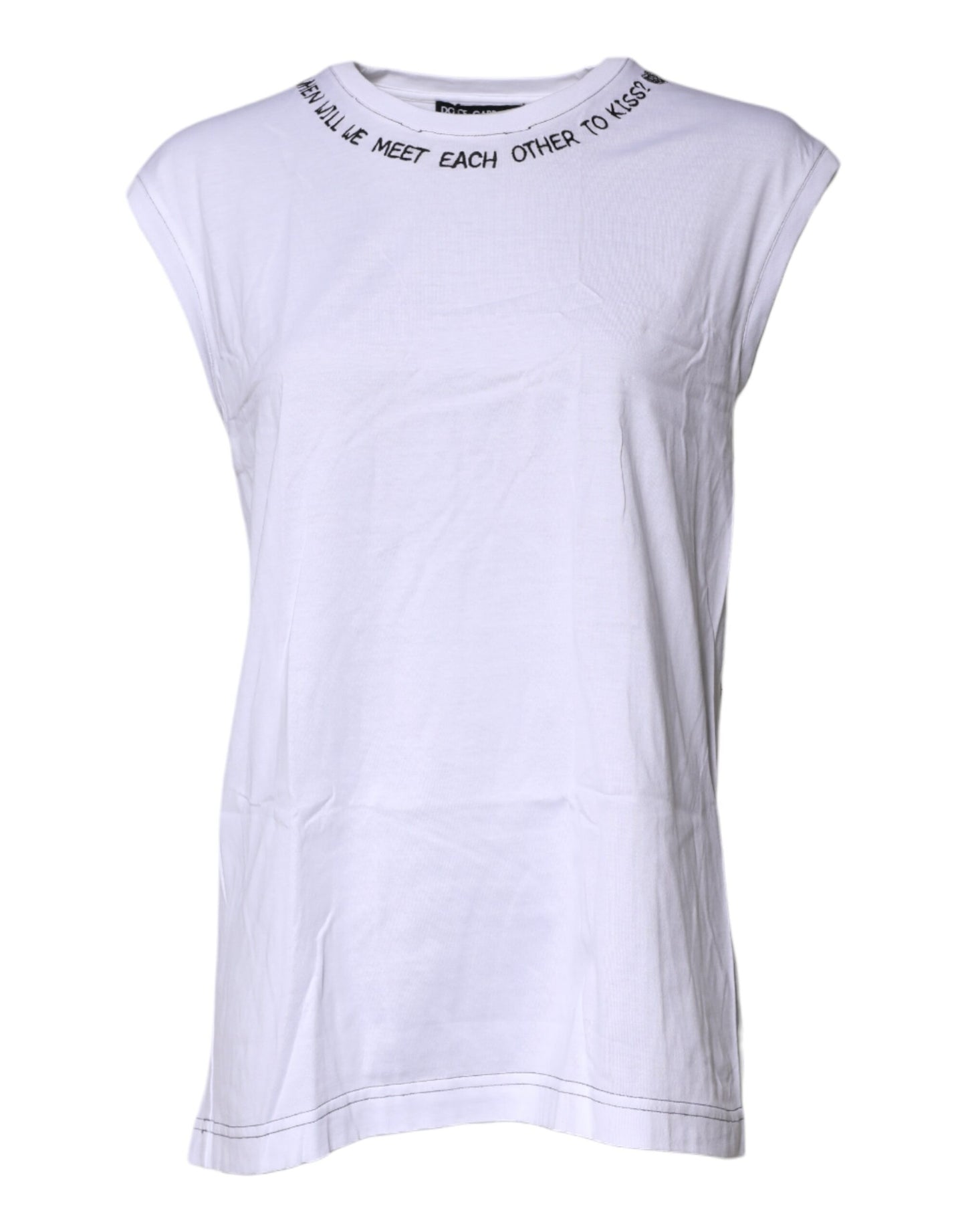 Dolce & Gabbana White Cotton Sleeveless Printed Tank T-shirt