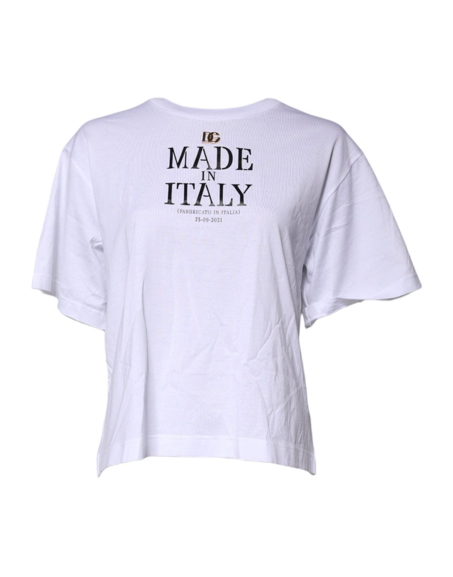 Dolce & Gabbana White Printed Round Neck Top Cotton T-shirt