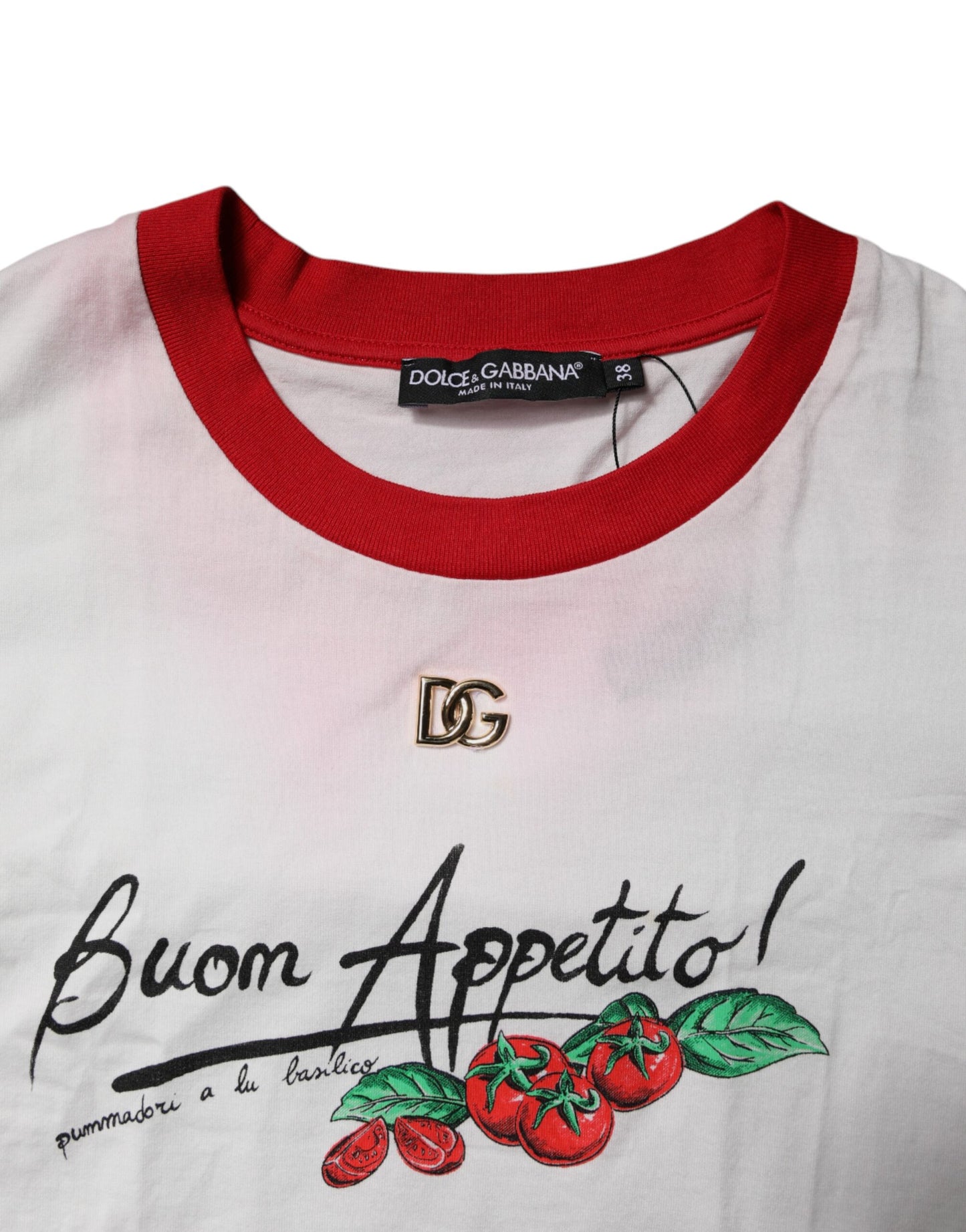 Dolce & Gabbana White Printed Round Neck Cropped Top T-shirt