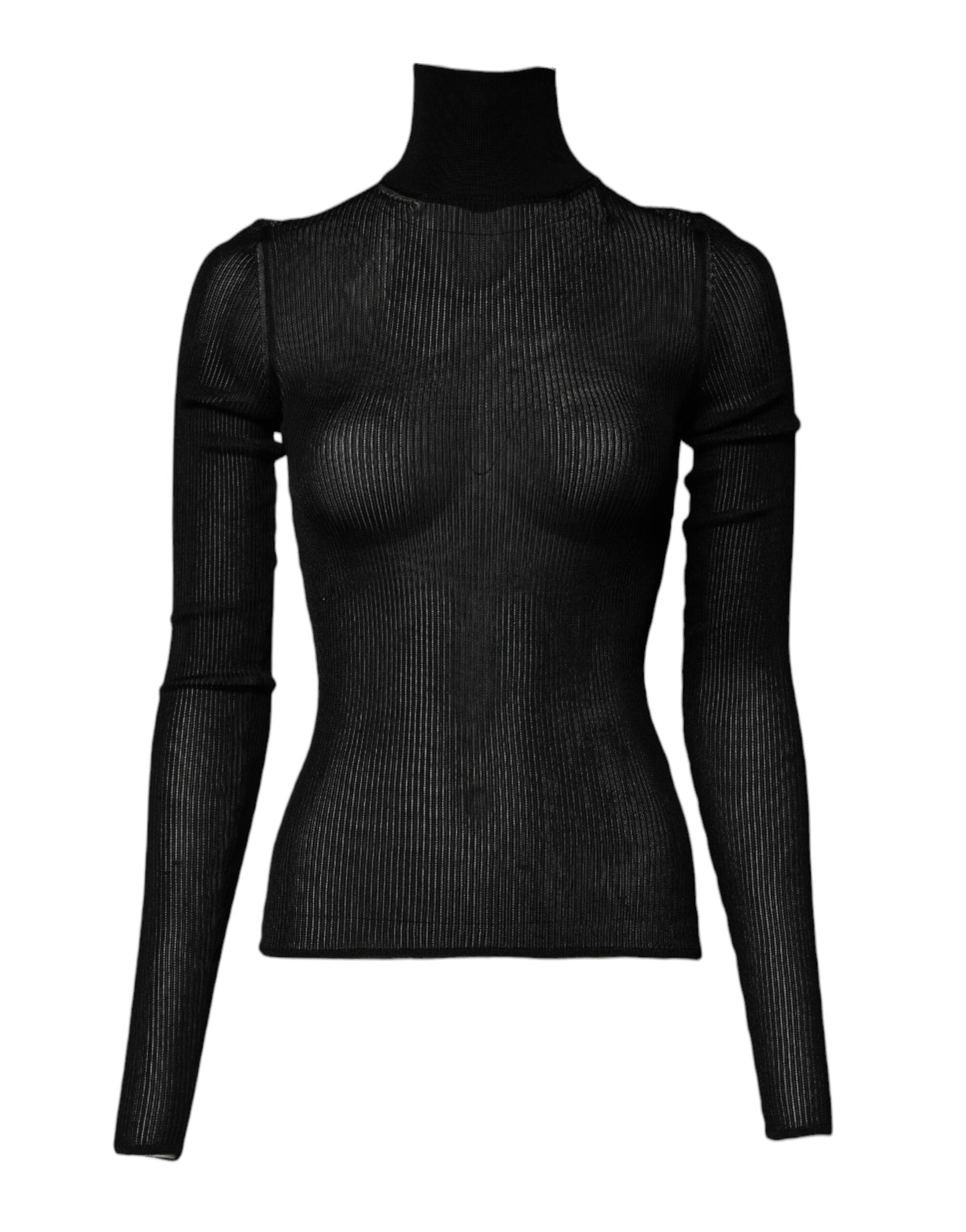 Dolce & Gabbana Black Knit Long Sleeves Turtleneck Slim Top