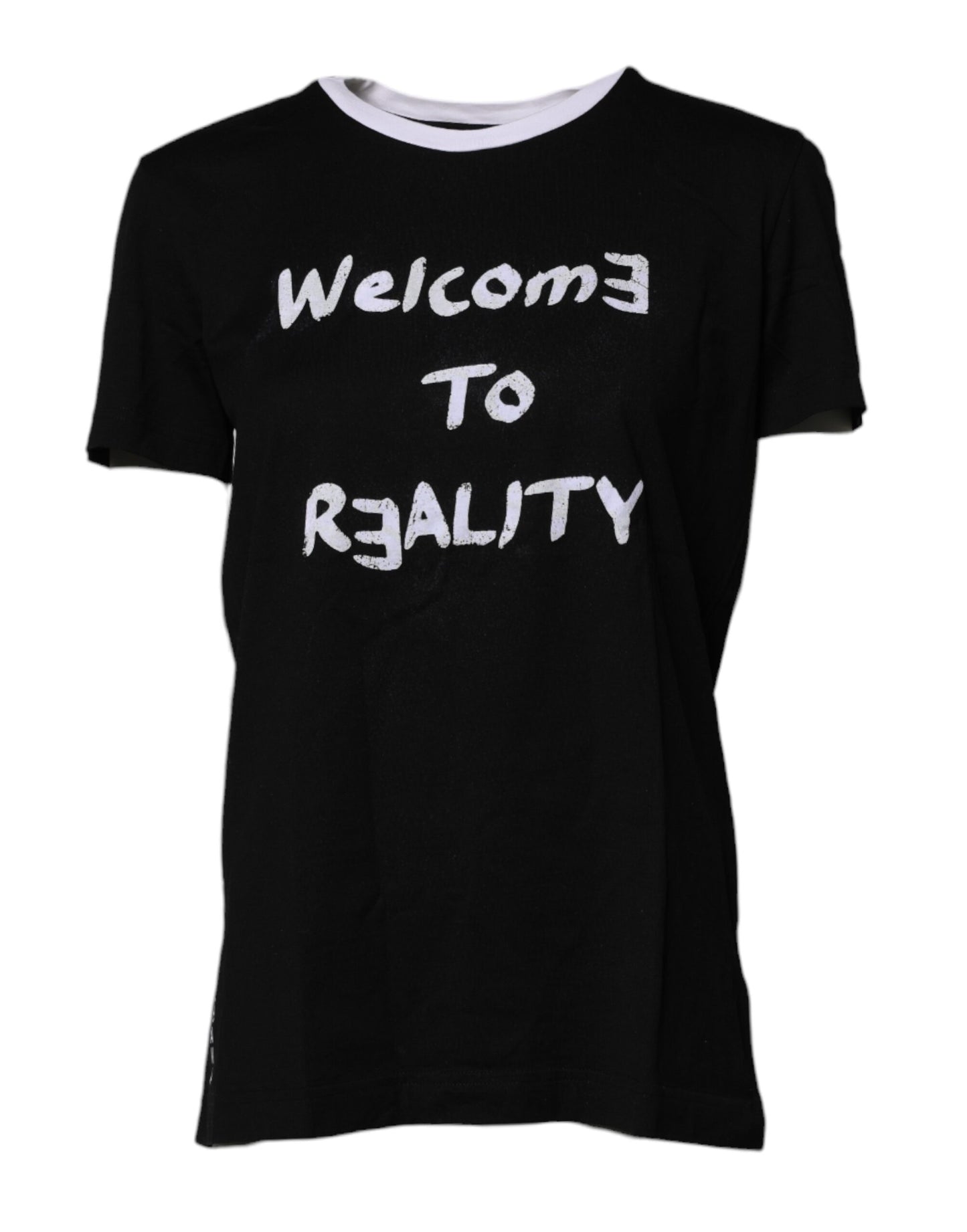 Dolce & Gabbana Black Printed Round Neck Top Cotton T-shirt