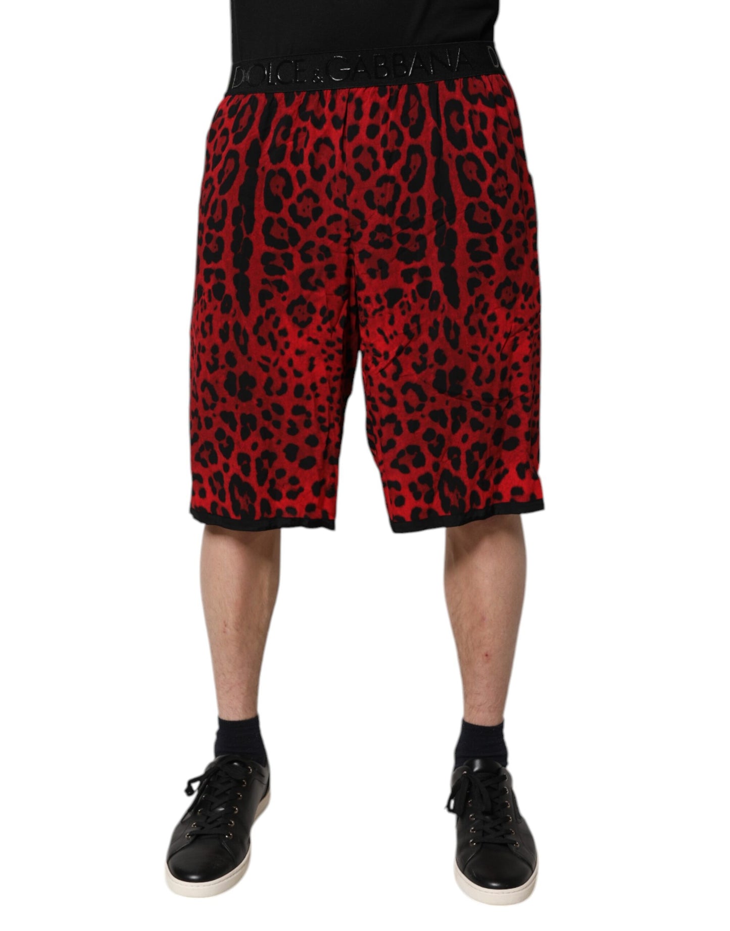 Dolce & Gabbana Red Leopard Print Viscose Bermuda Shorts