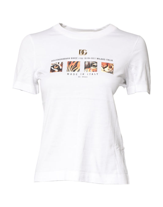 Dolce & Gabbana White Cotton Graphic Print Crew Neck T-shirt