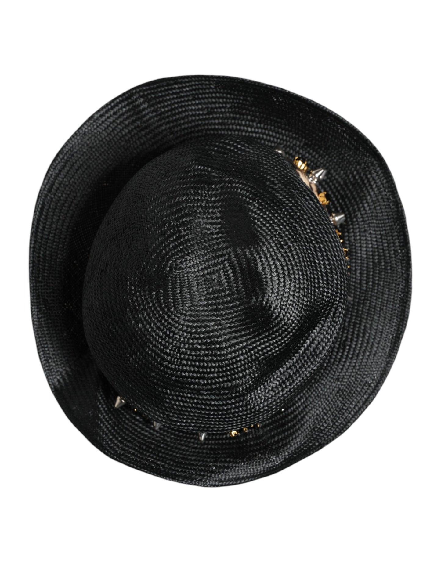 Dolce & Gabbana Black Straw Crystal Embellished Wide Brim Hat