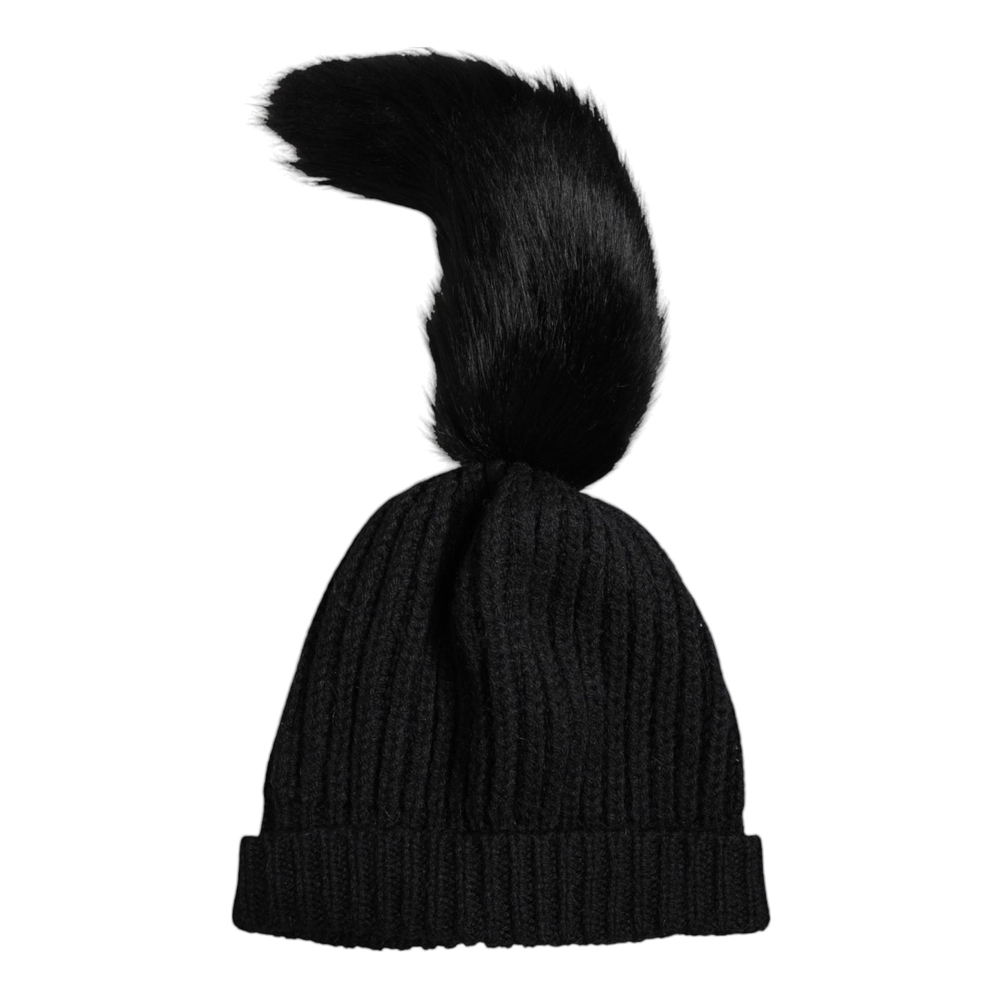 Dolce & Gabbana Black Acrylic Knitted Fur Winter Beanie Hat