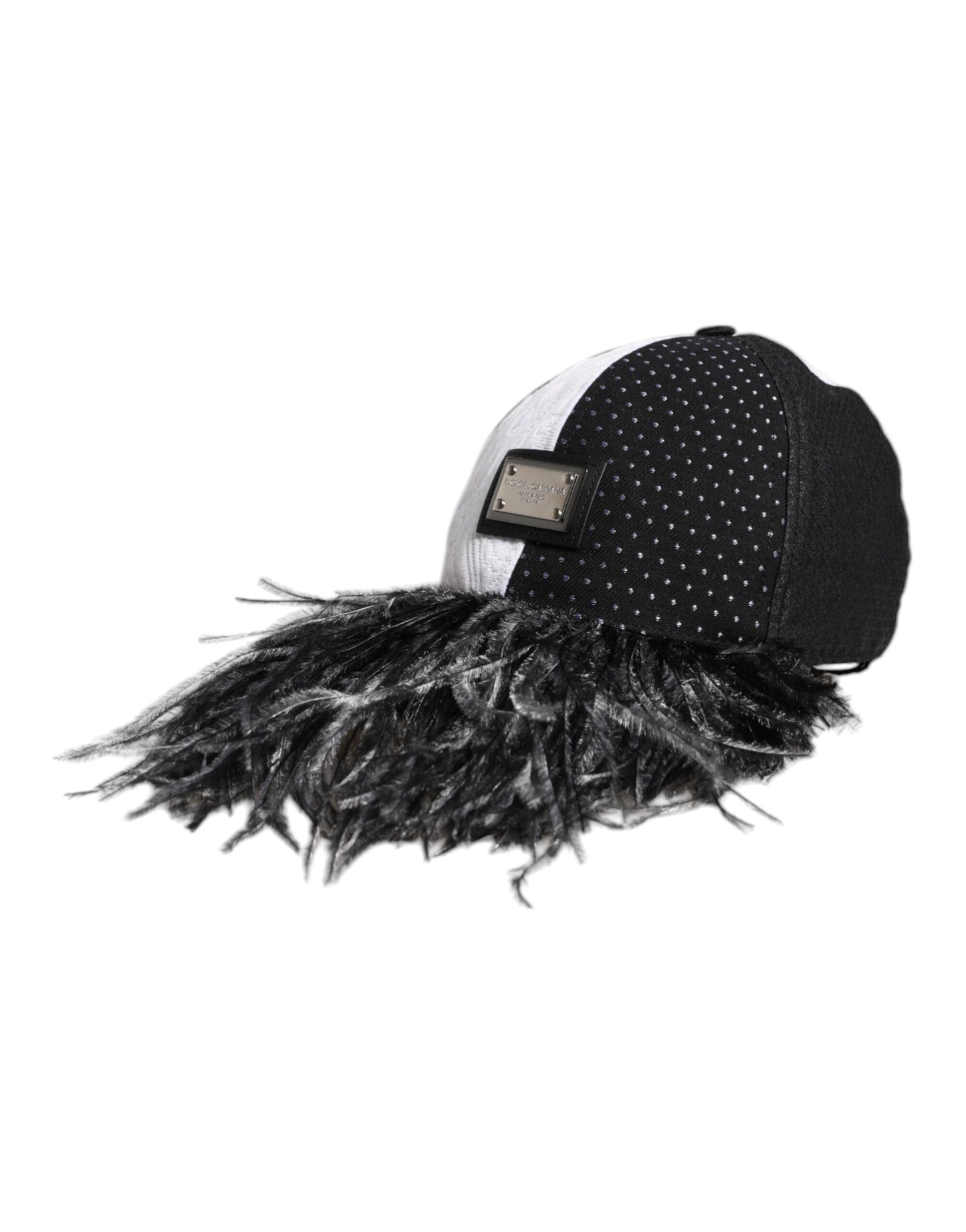 Dolce & Gabbana White Black Polka Dot Feathers Baseball Cap