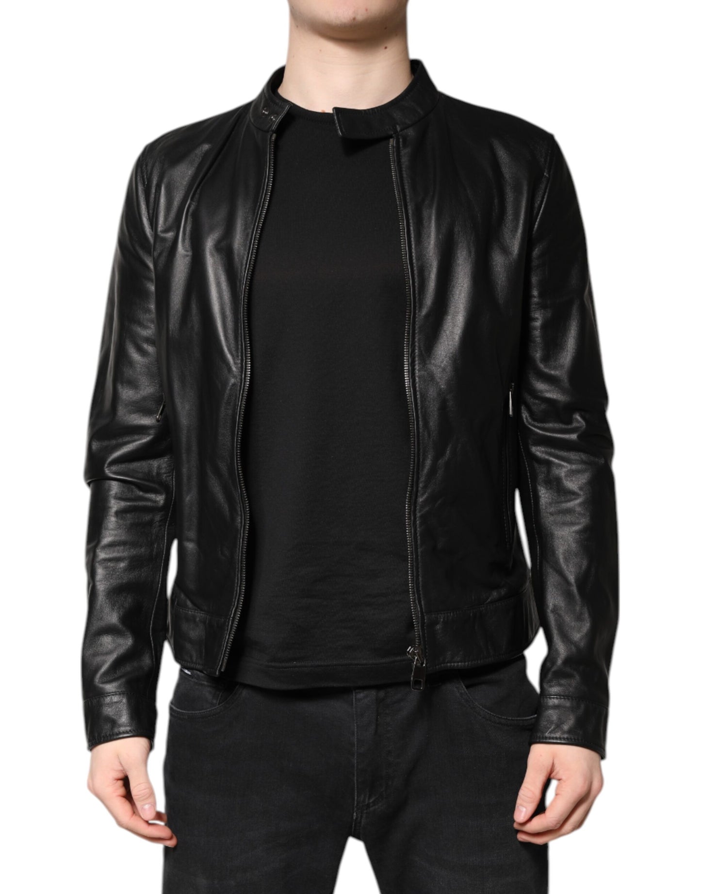 Dolce & Gabbana Black Sheep Leather Biker Full Zip Jacket